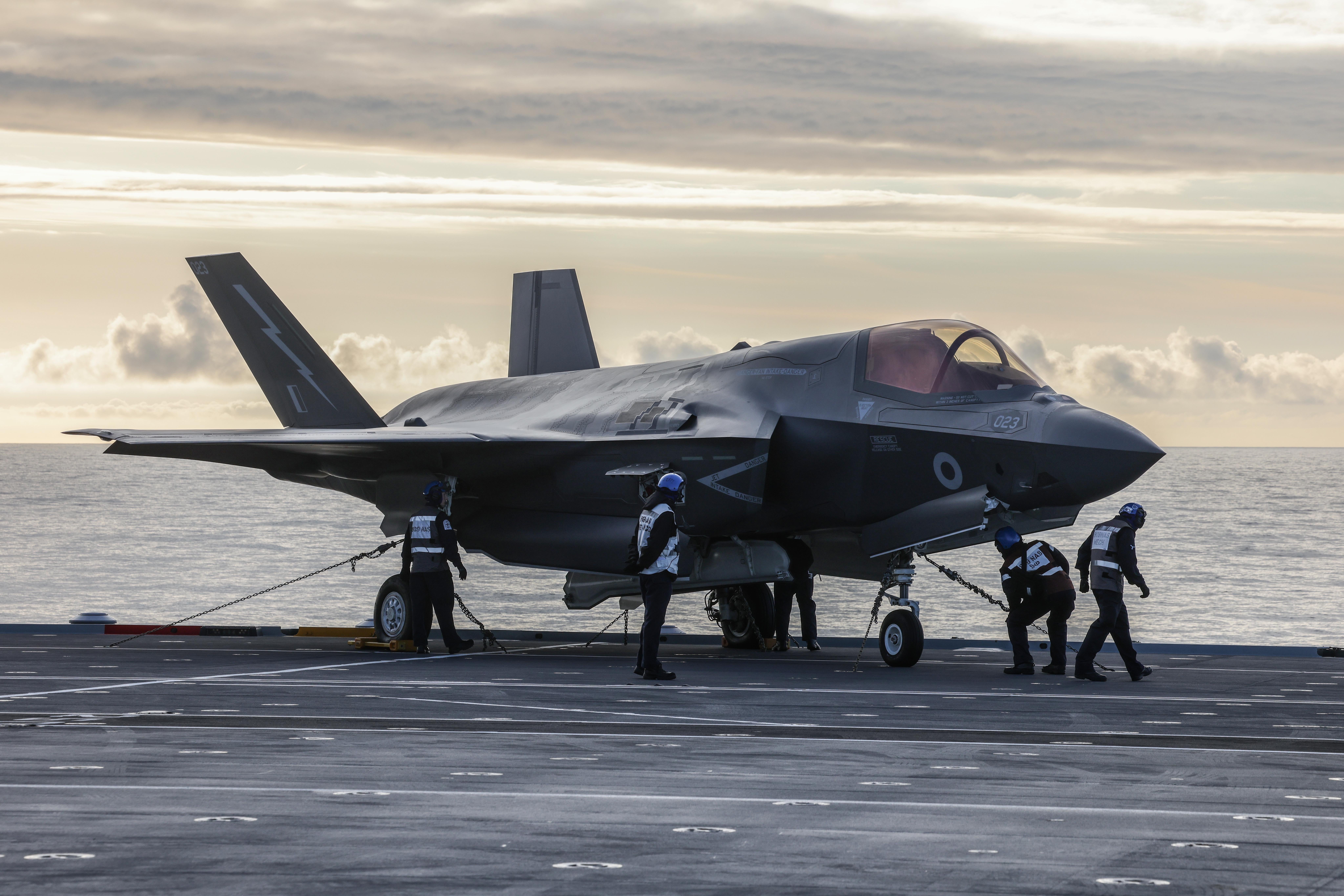 An F-35 fighter on the deck of HMS Prince of Wales (Richard Pohle/The Times/PA)
