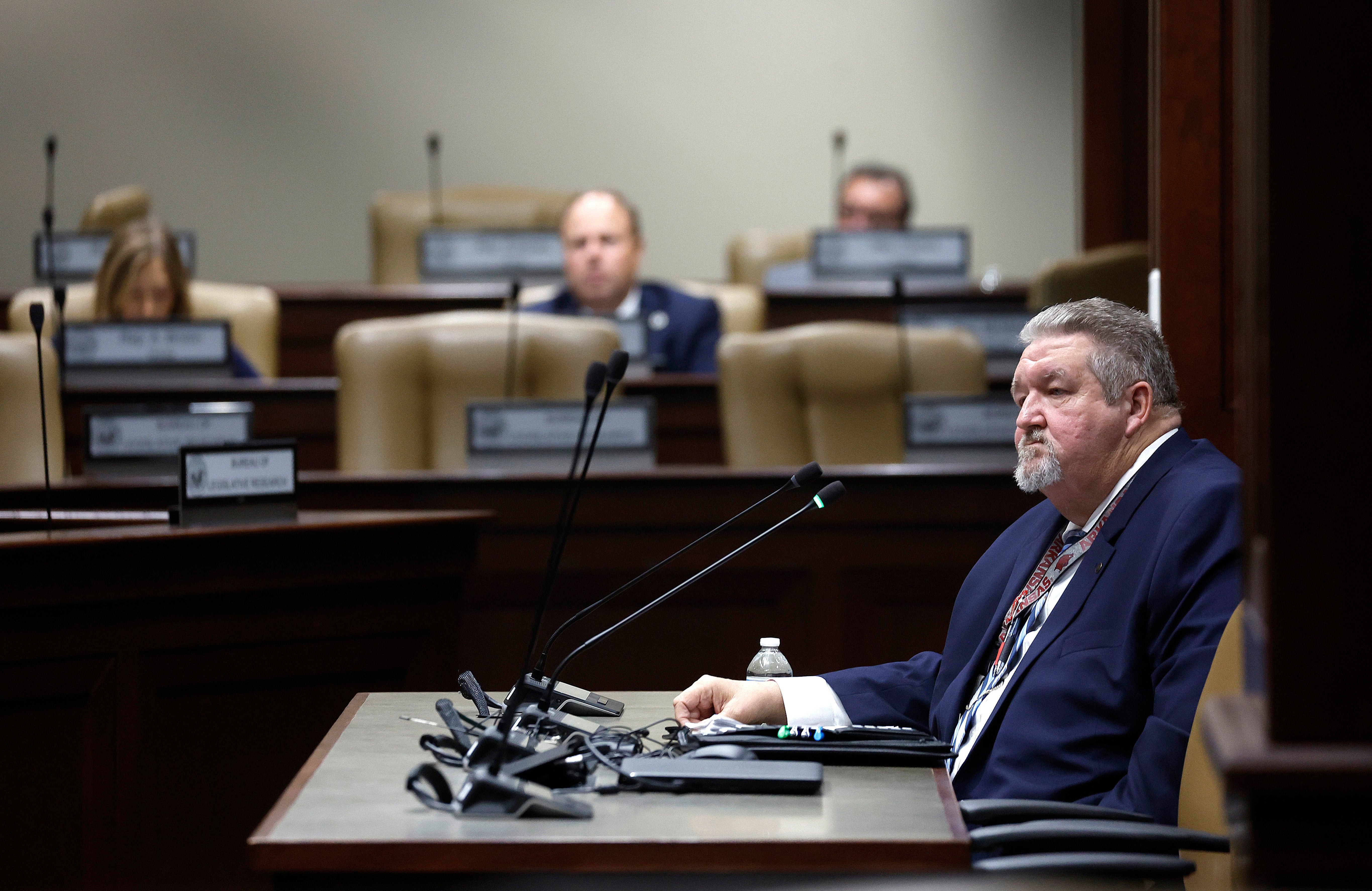 Thomas Hurst, North Central Unit Warden, answers questions about Hardin’s in front of the Arkansas Legislative Council