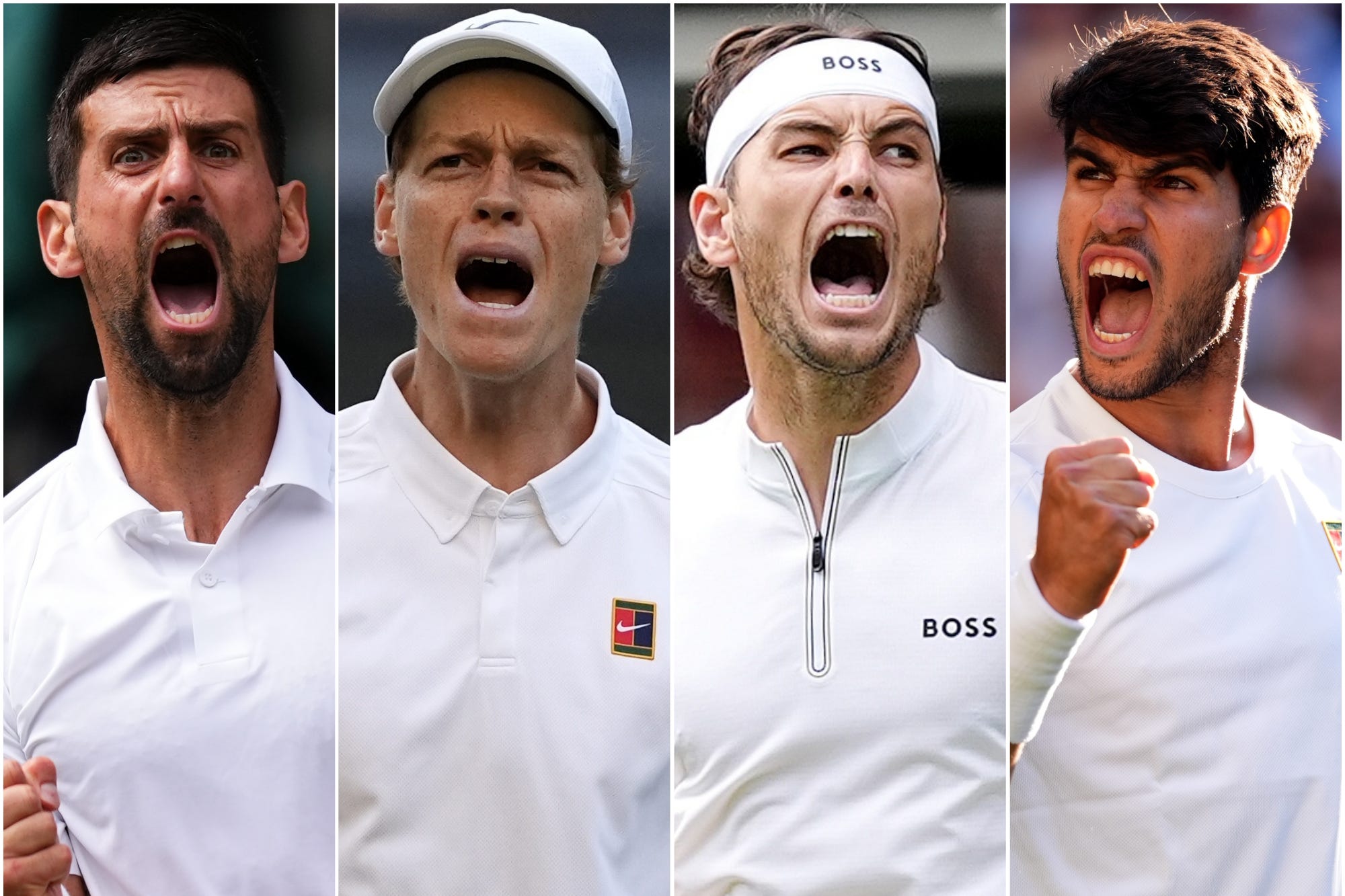 Novak Djokovic, Jannik Sinner, Taylor Fritz and Carlos Alcaraz (PA)