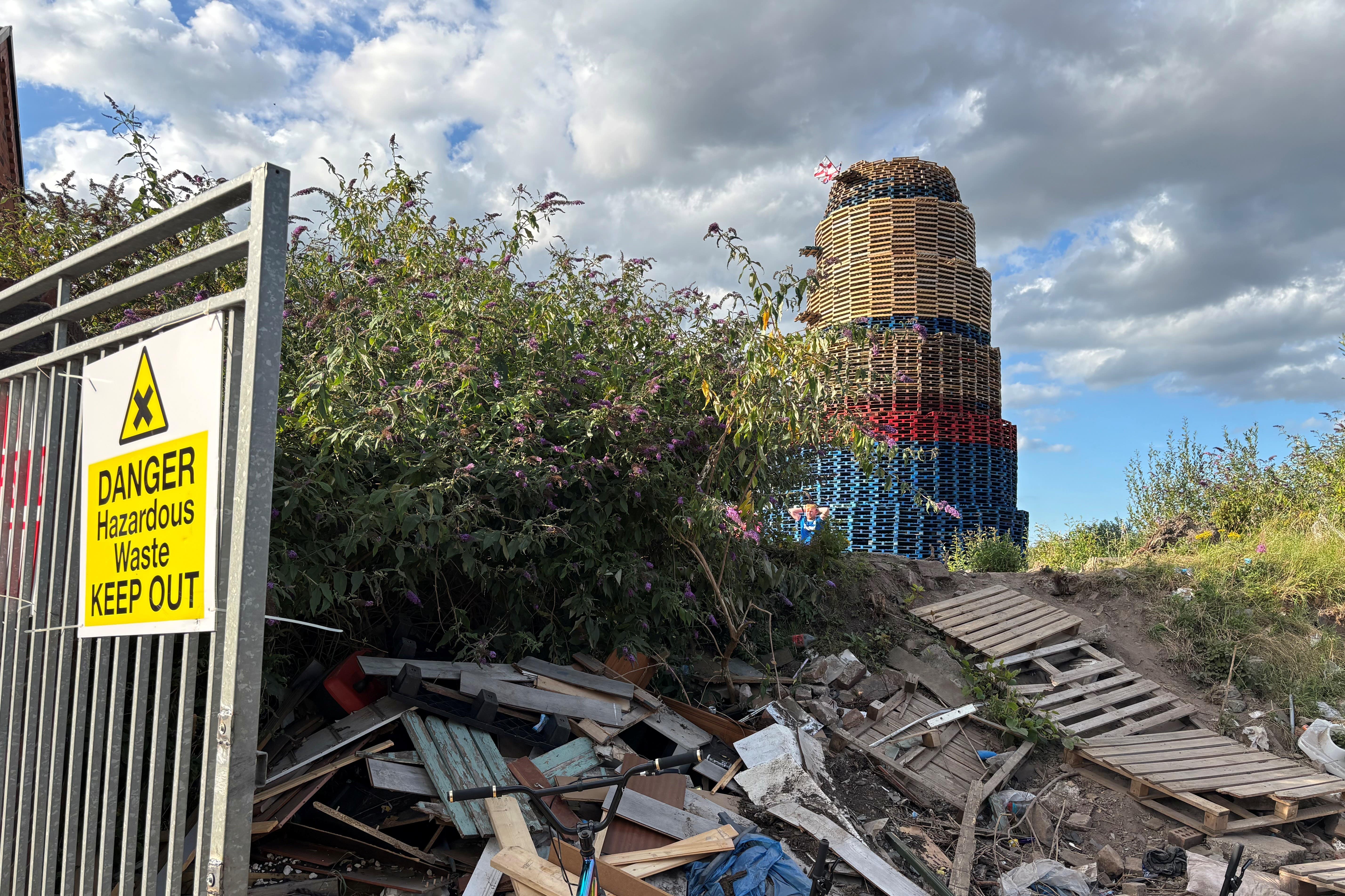 A loyalist bonfire in the Broadway Industrial Estate off the Donegall Road (Rebecca Black/PA)