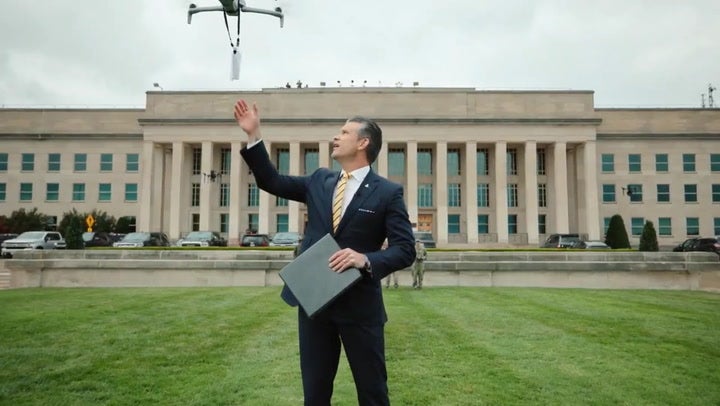 Hegseth stumbles his way through drone video with Metallica track playing in the background