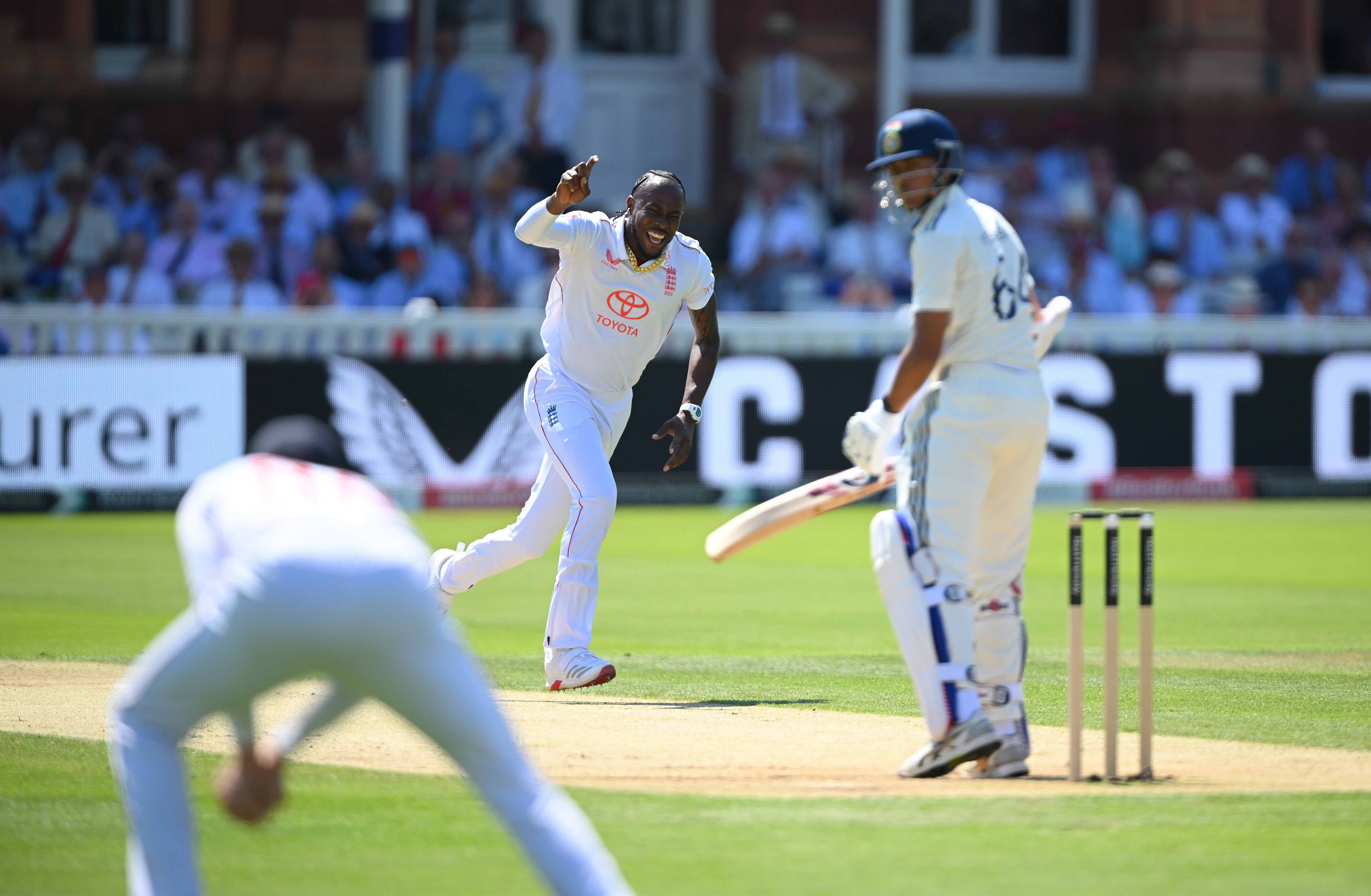 Jofra Archer struck with his third ball on a long-awaited return to Test cricket
