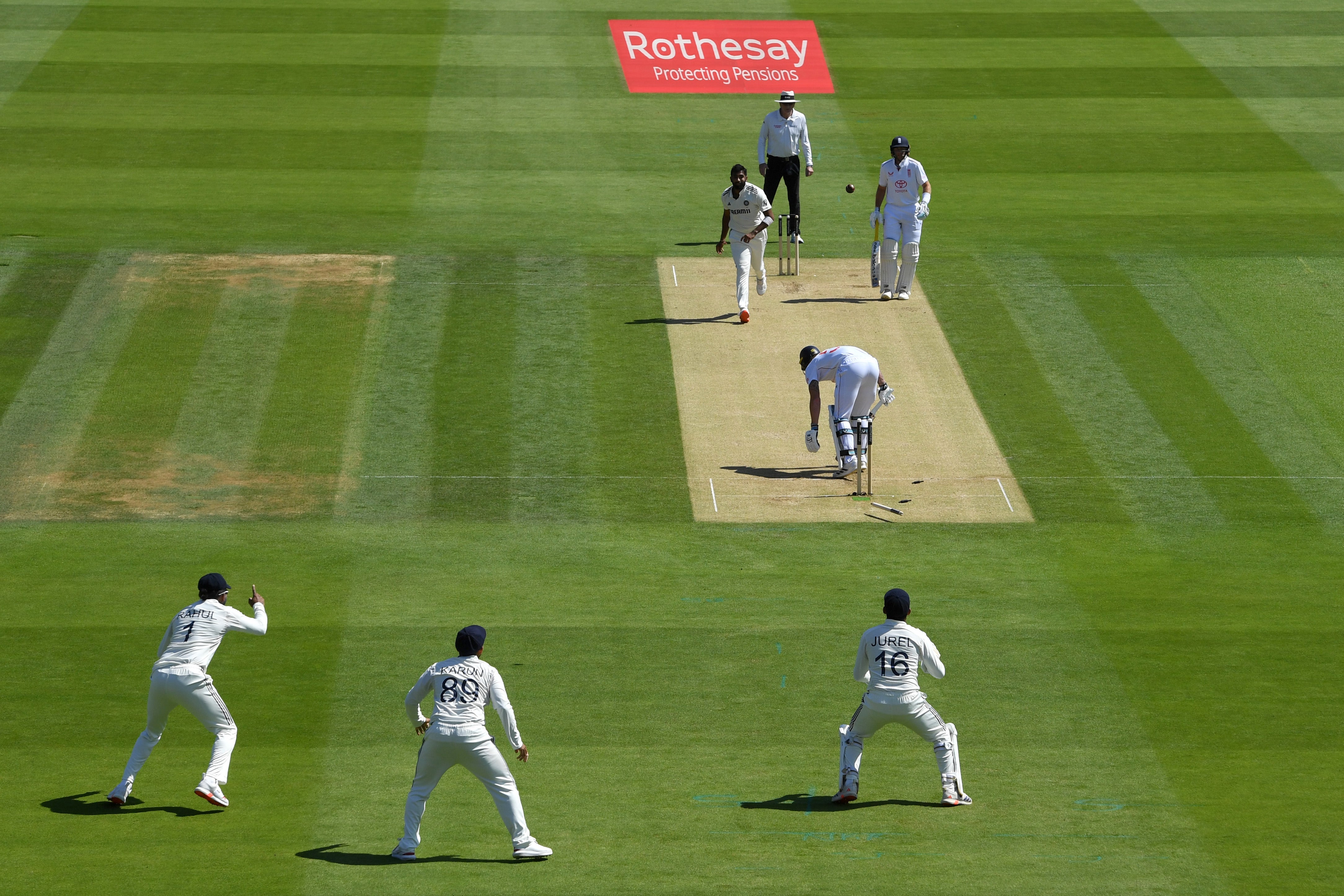 Jasprit Bumrah splattered the stumps of Ben Stokes on his way to a five-for