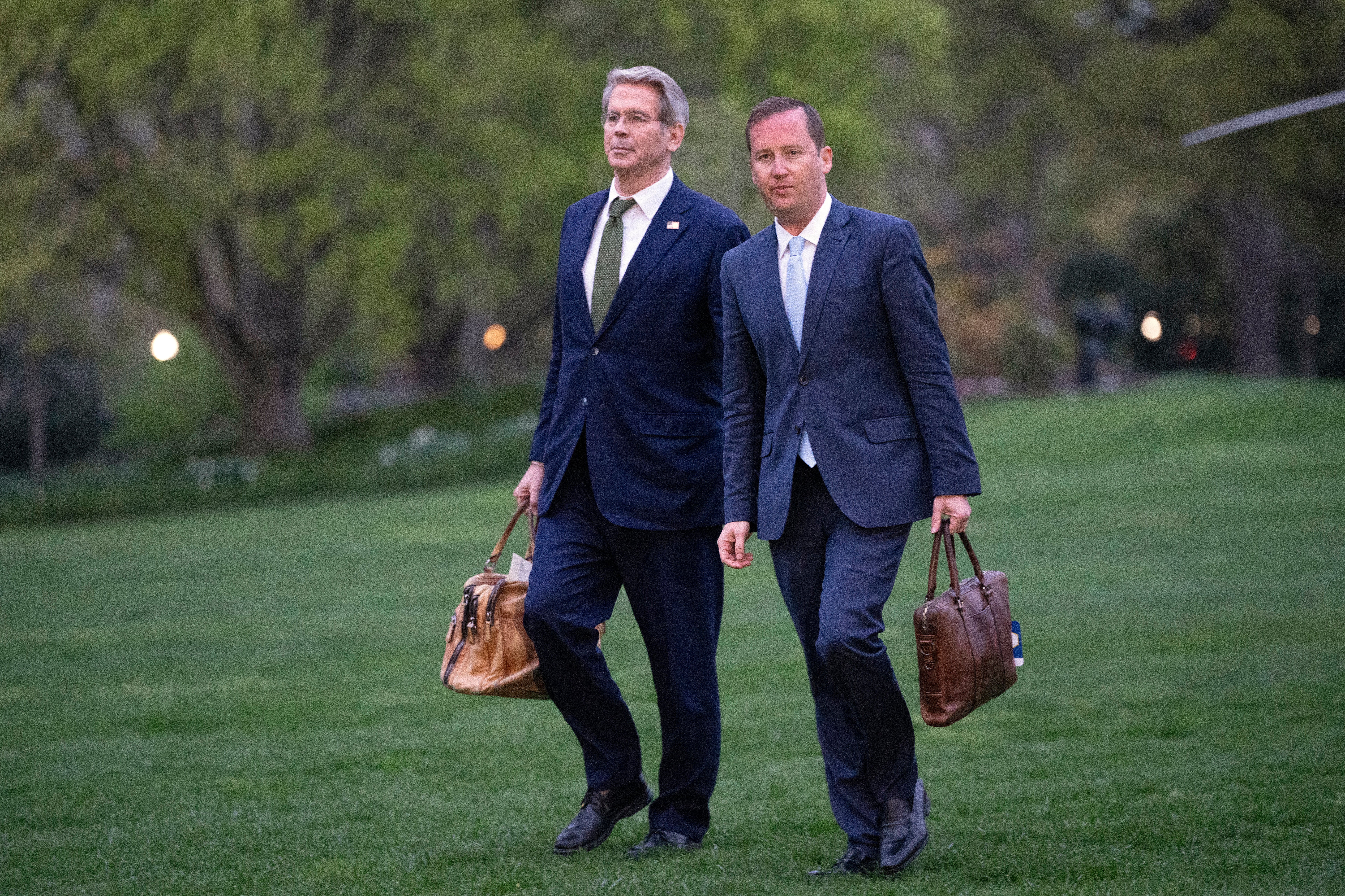 Sergio Gor (right), pictured with Treasury Secretary Scott Bessent, also sold Trump Media stock worth between $15,001 and $50,000 on March 27. The White House said that Gor’s sale ‘had nothing to do with the tariff announcement.’