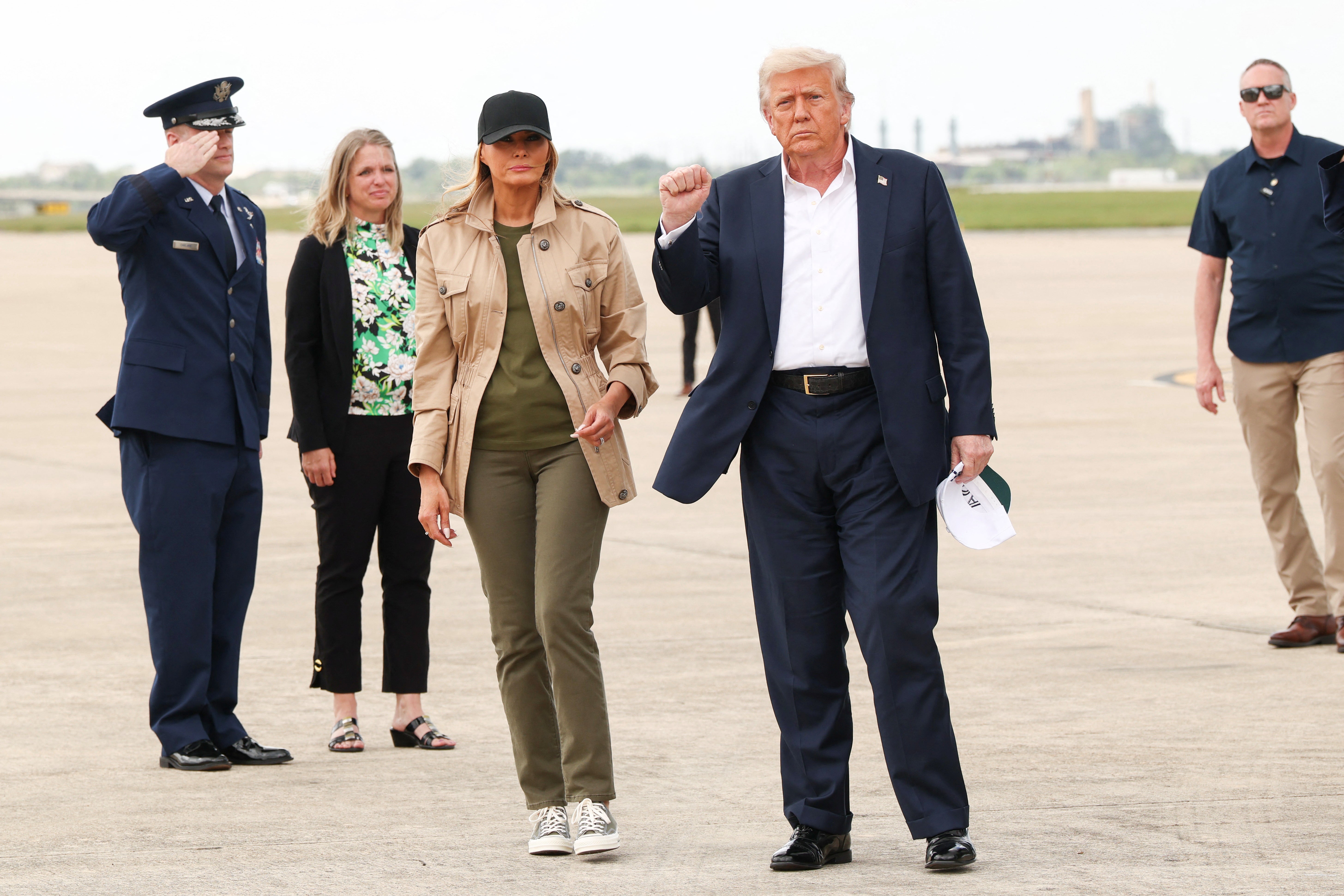 President Donald Trump and First Lady Melania Trump met with Texas officials on Friday in Kerrville as he toured the damage from last week's devastating flash flooding