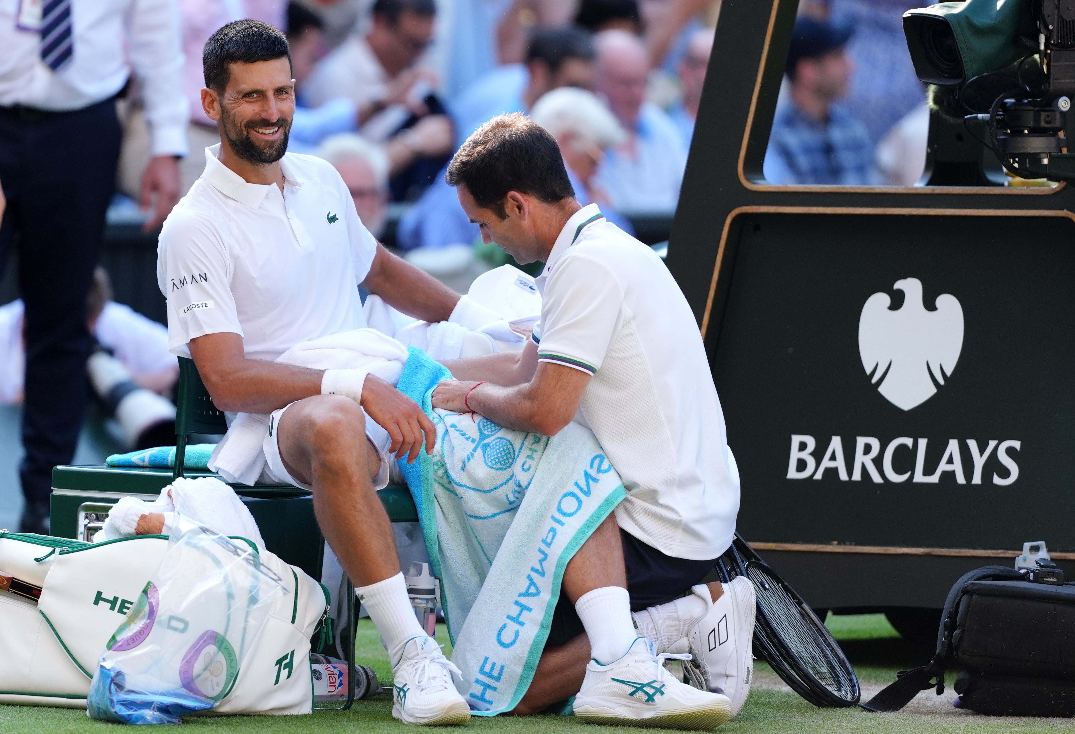 Djokovic received treatment to his thigh on Friday (John Walton/PA)