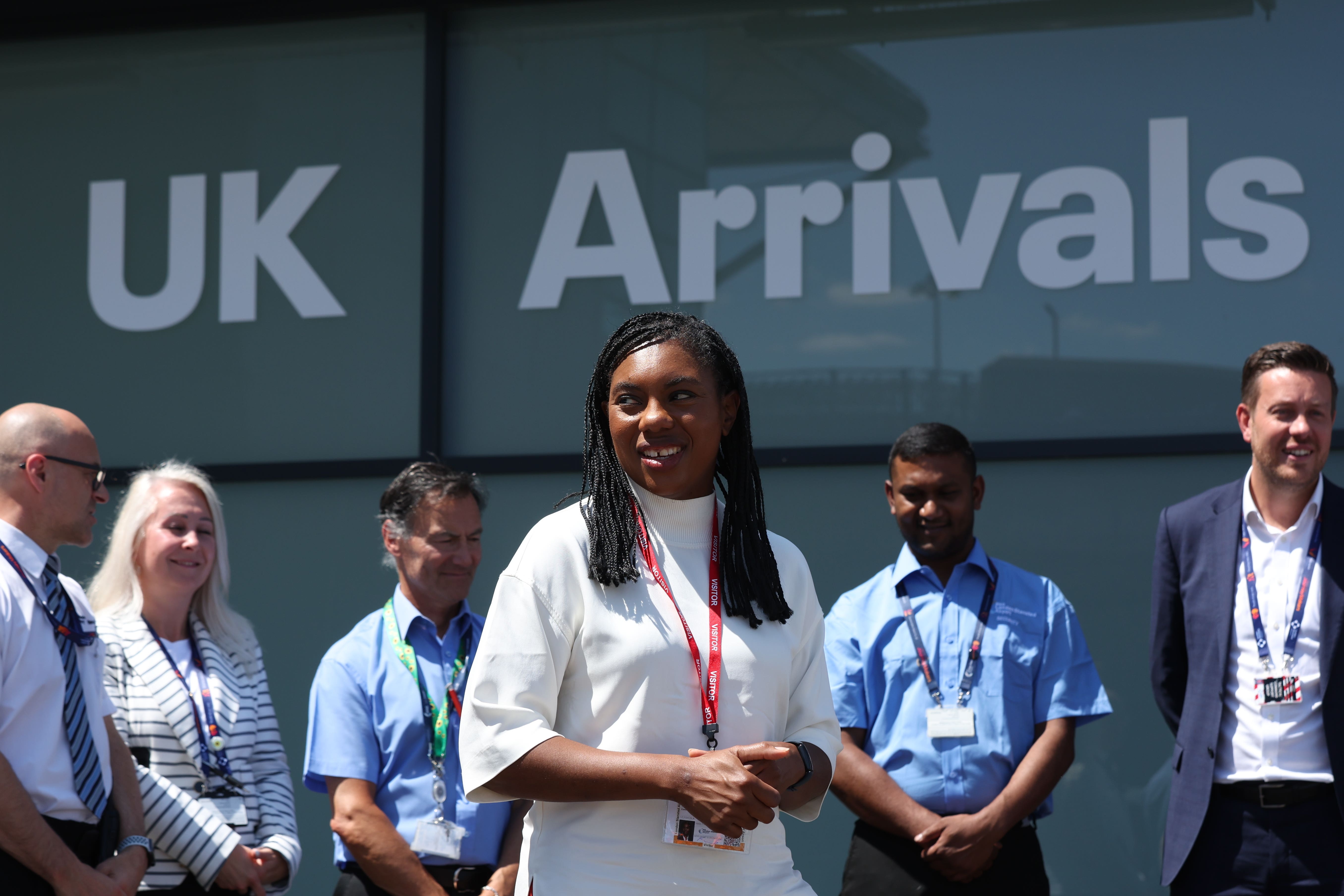 Conservative Party leader Kemi Badenoch during a visit to Stansted Airport in Essex (Chris Radburn/PA)