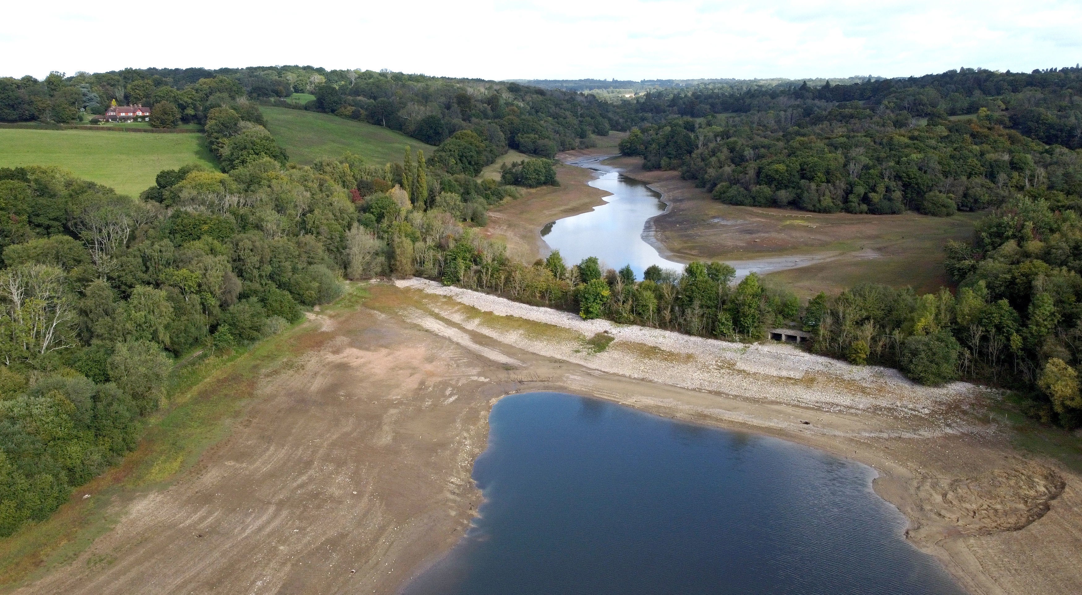A view of Ardingly reservoir in West Sussex, currently standing at 30 per cent of its normal capacity.