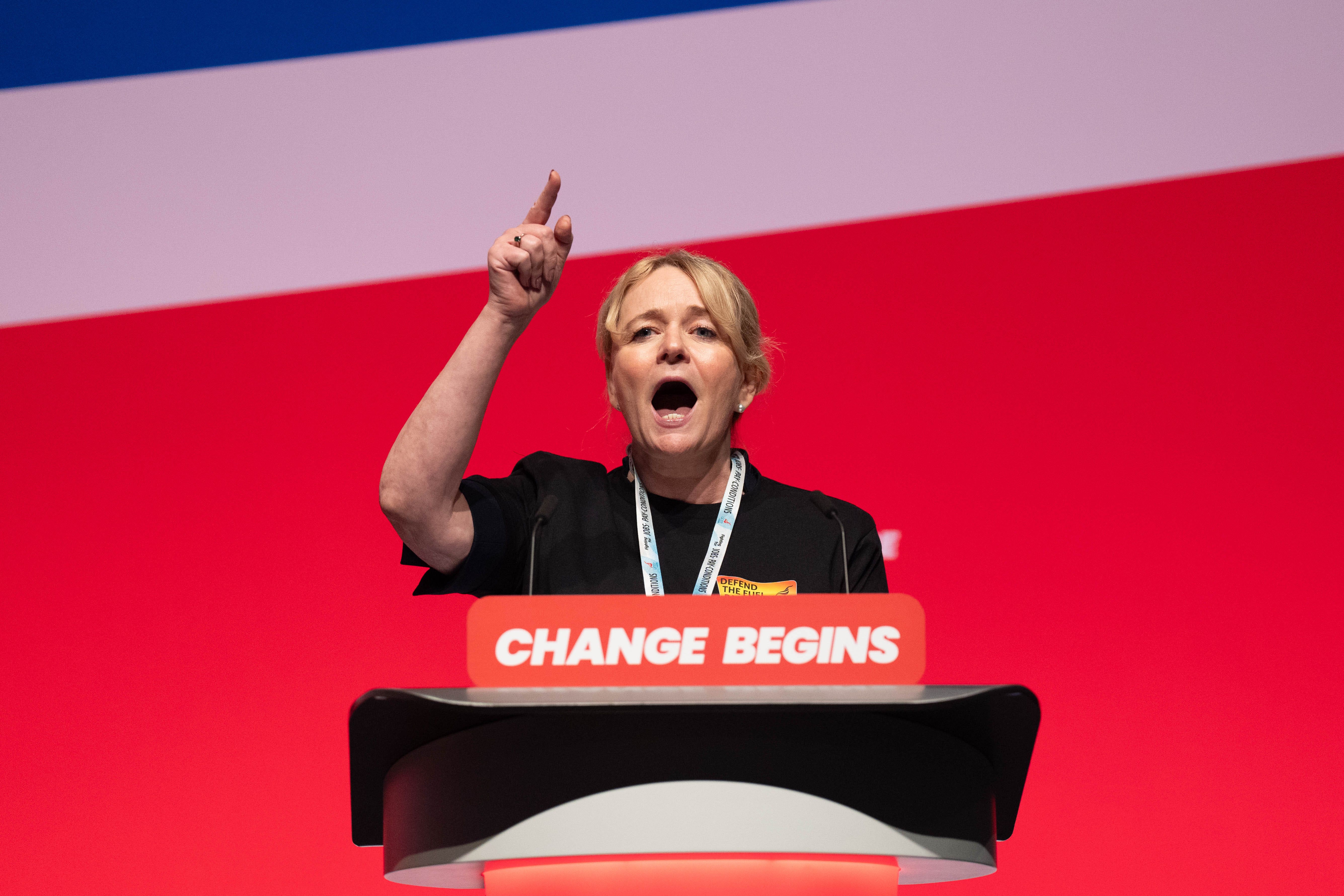 Sharon Graham, speaking at last year’s Labour Party conference in Liverpool