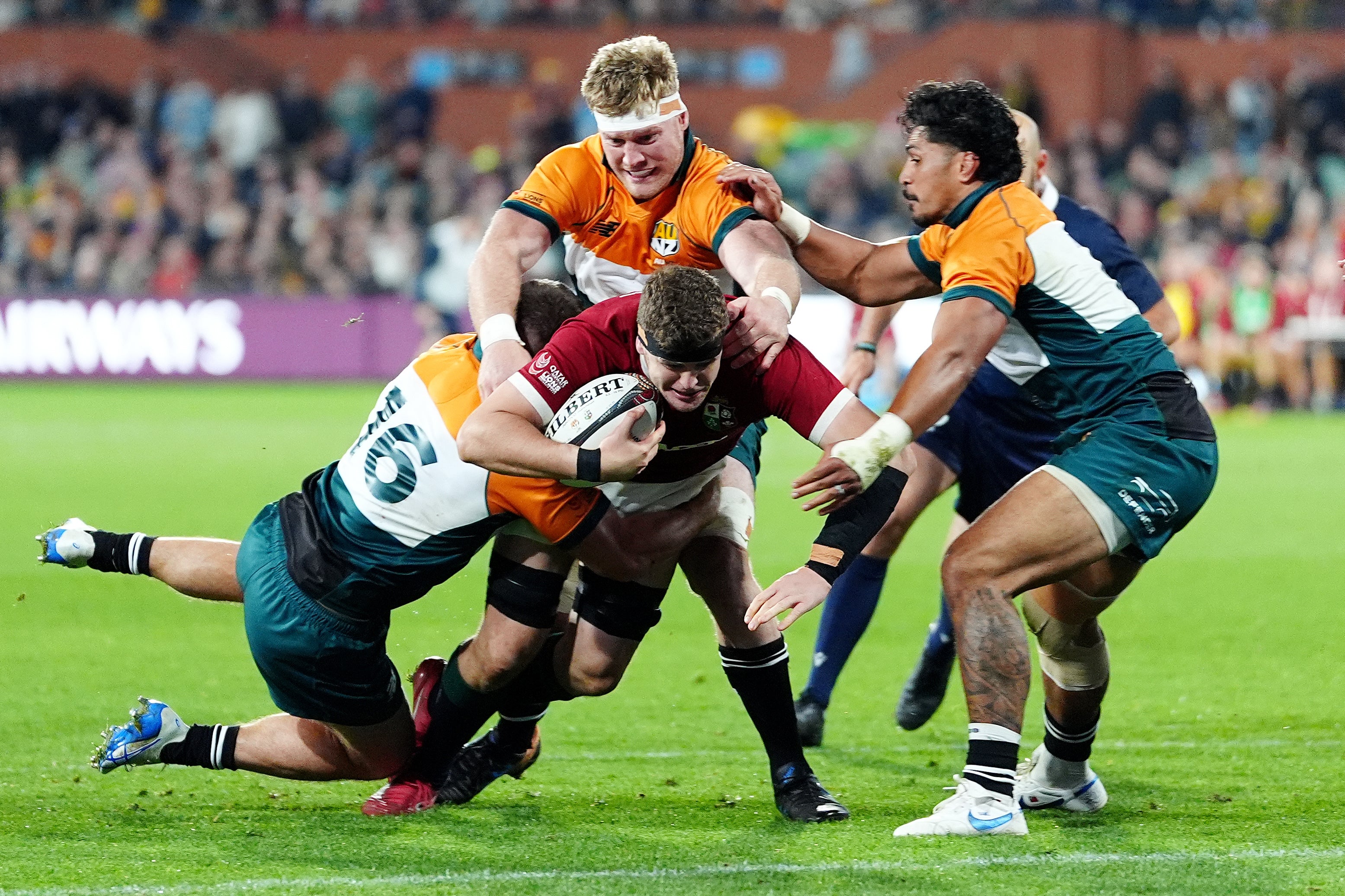 British and Irish Lions’ Scott Cummings scores a try