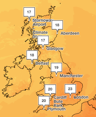 Met Office predicts a drop in temperatures on Tuesday July 15