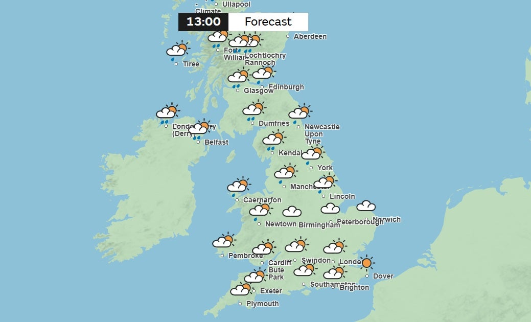 Some areas on Tuesday will see rainfall, says the Met Office
