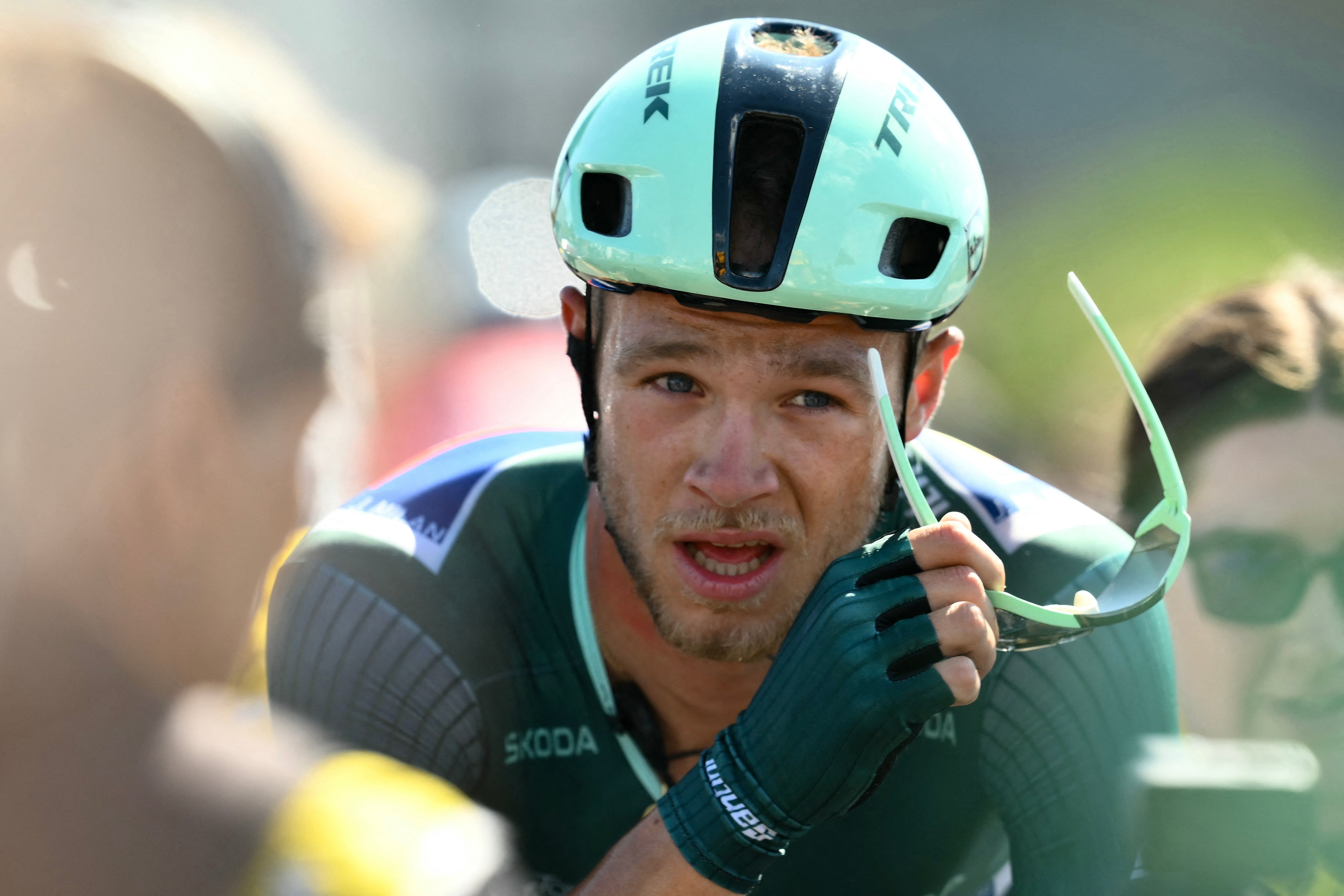 Lidl - Trek team's Italian rider Jonathan Milan after winning Stage 8