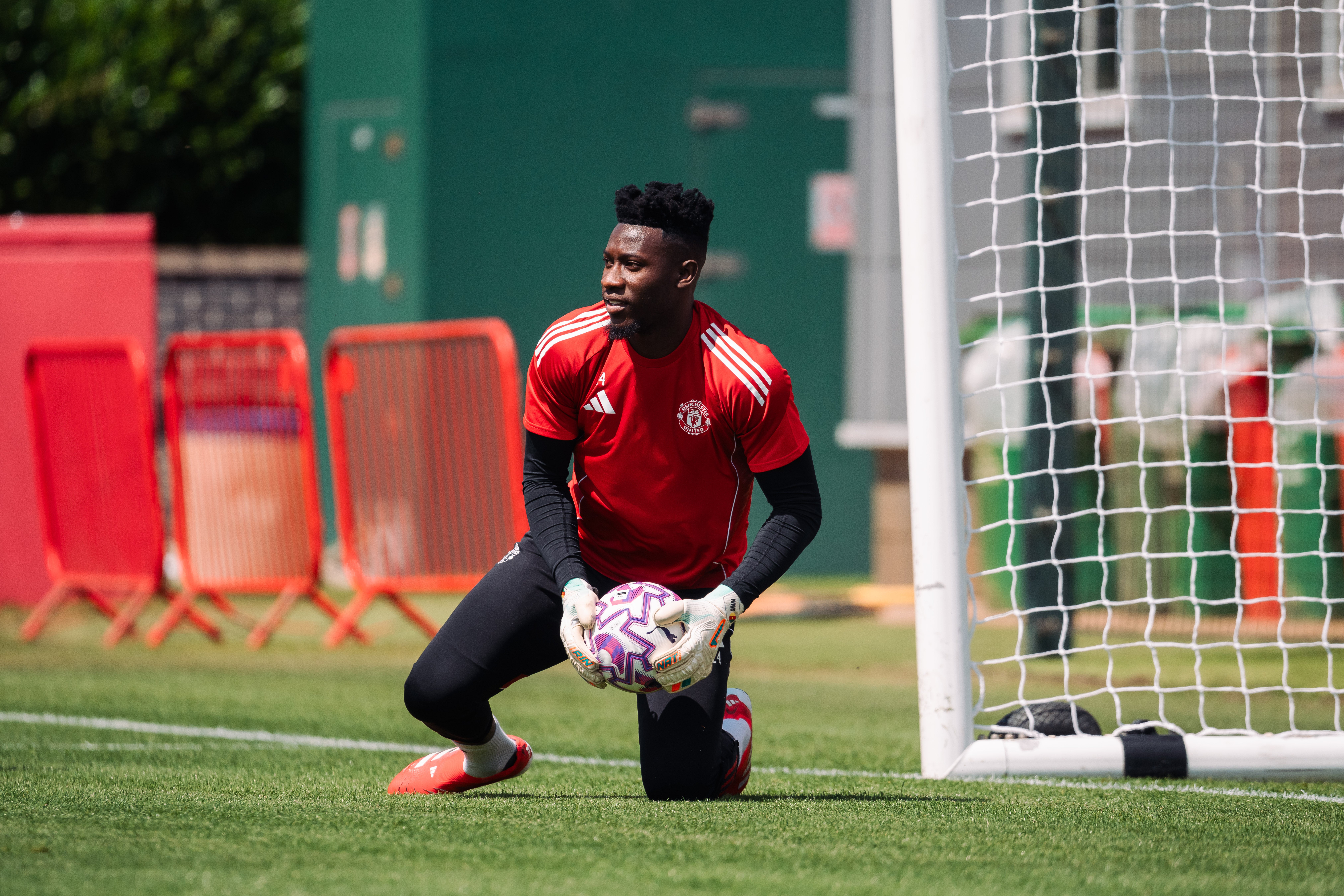Andre Onana of Manchester United in action during a first team training session