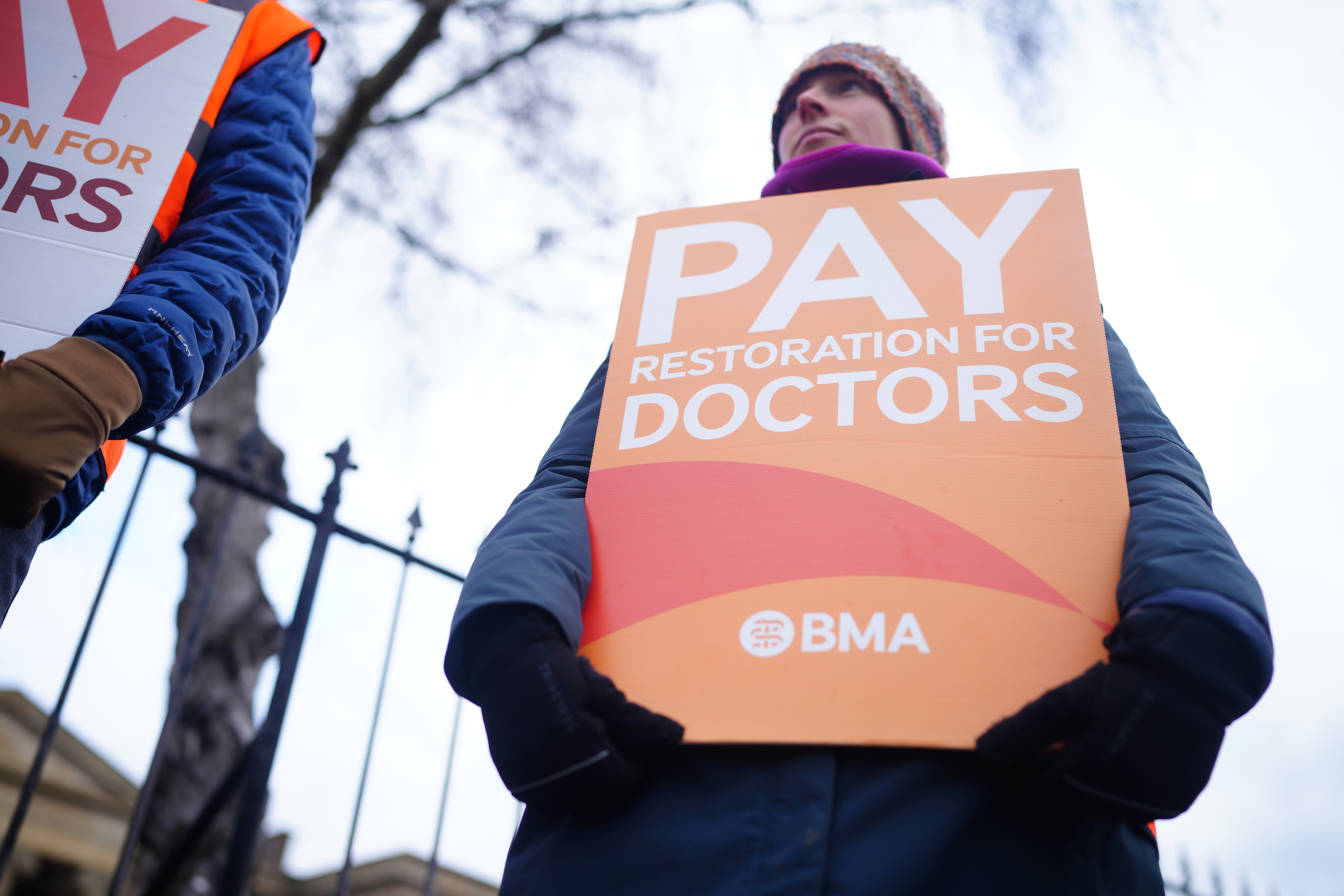Junior doctors and members of the British Medical Association (BMA) on the picket line outside Cheltenham General Hospital