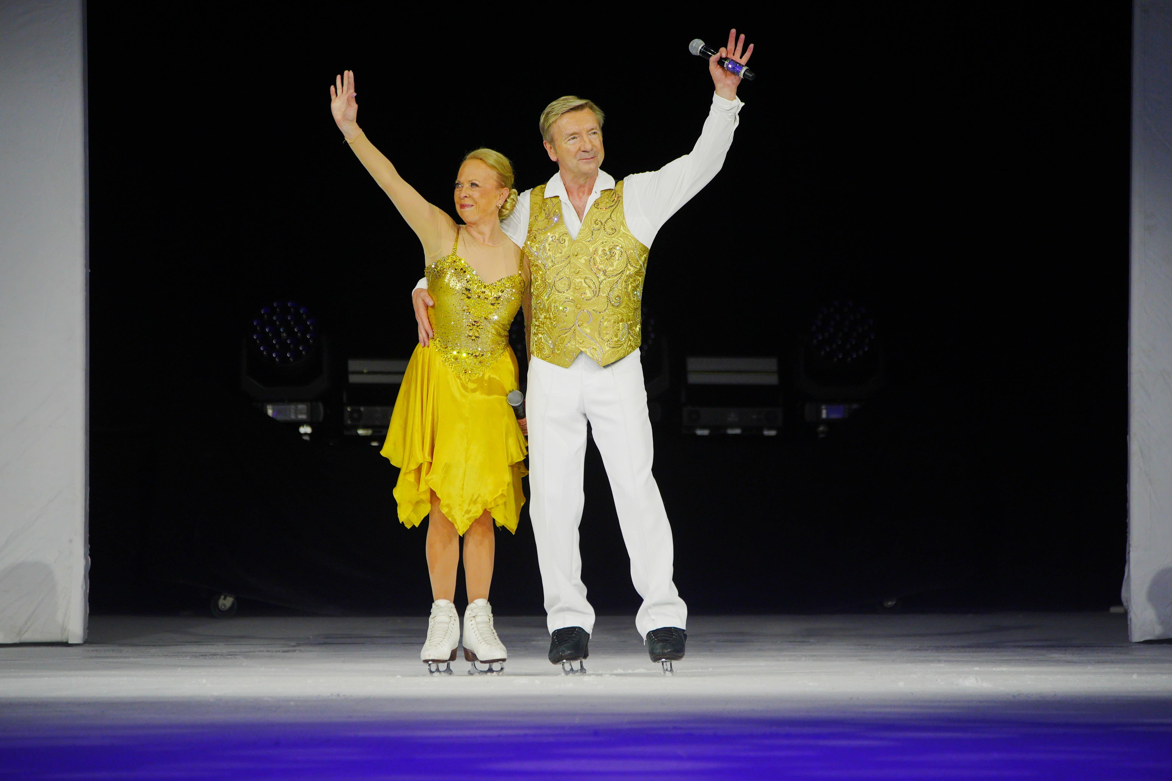 Olympic gold medal winners Jayne Torvill and Christopher Dean perform at their Our Last Dance UK tour in Nottingham (Ben Birchall/PA)