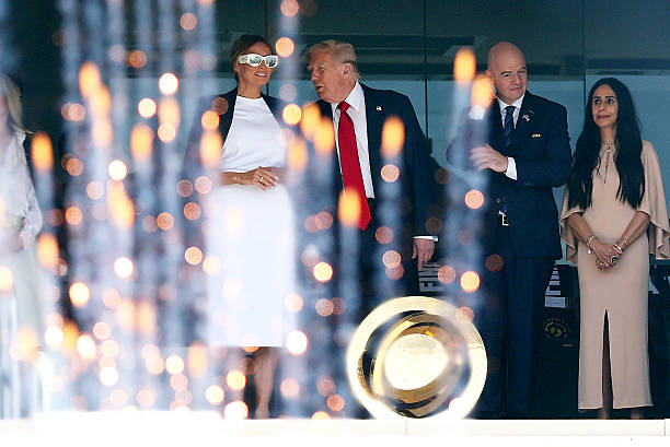 The president and First Lady Melania Trump arrived on Marine One, doing a flyover of the MetLife Stadium in New Jersey before taking their seats