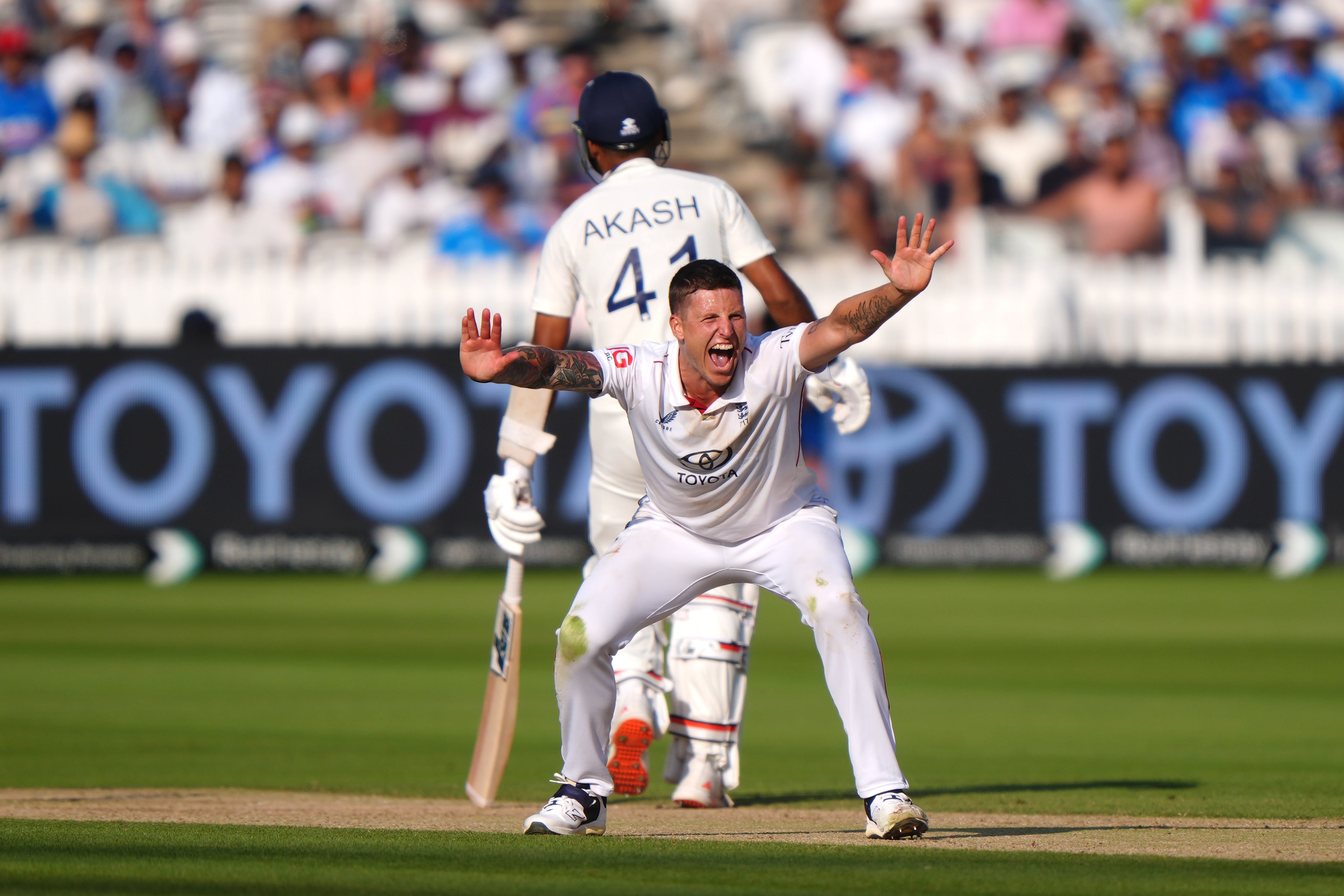 Brydon Carse hits the deck hard