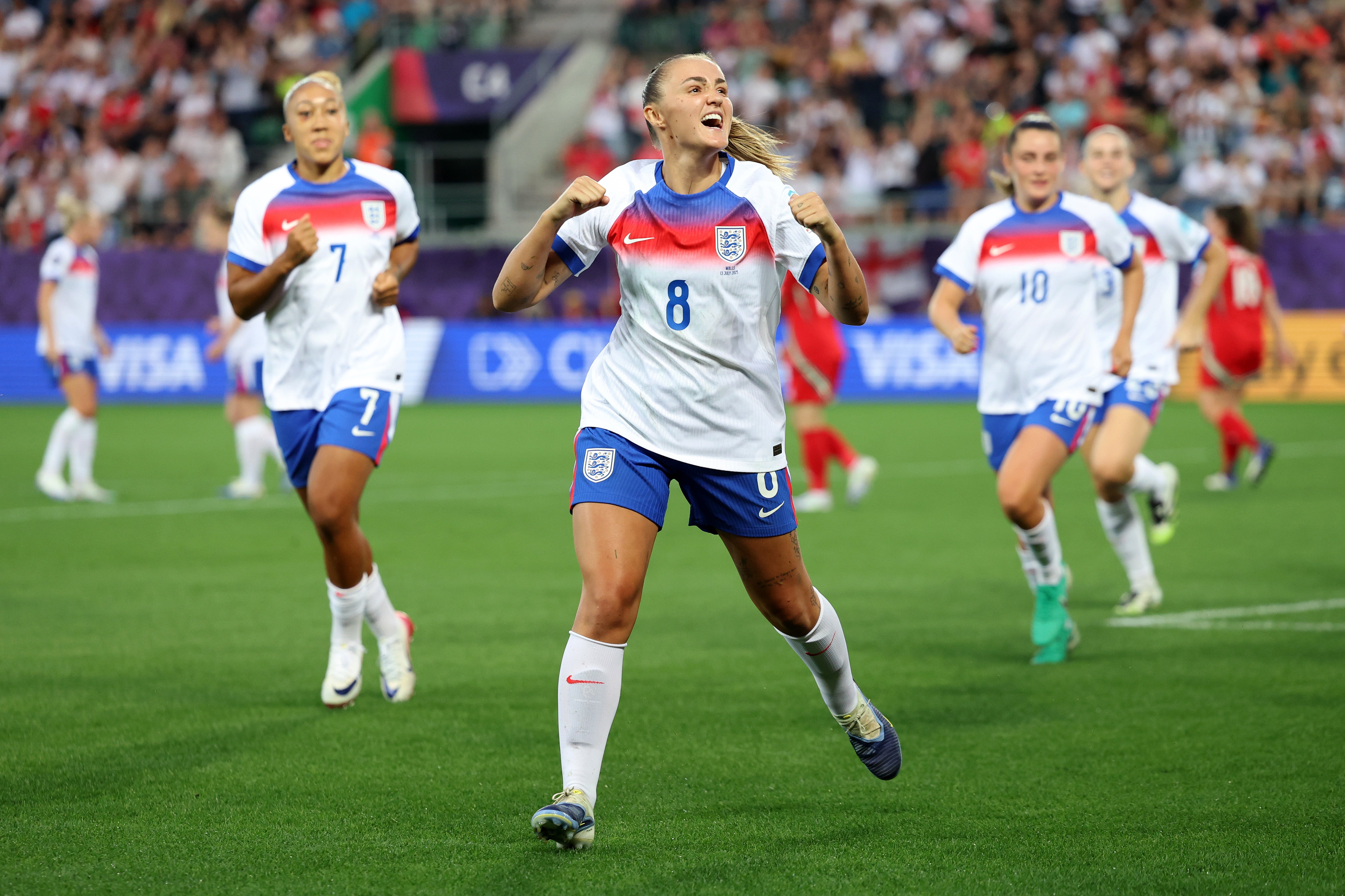 Georgia Stanway of England celebrates scoring