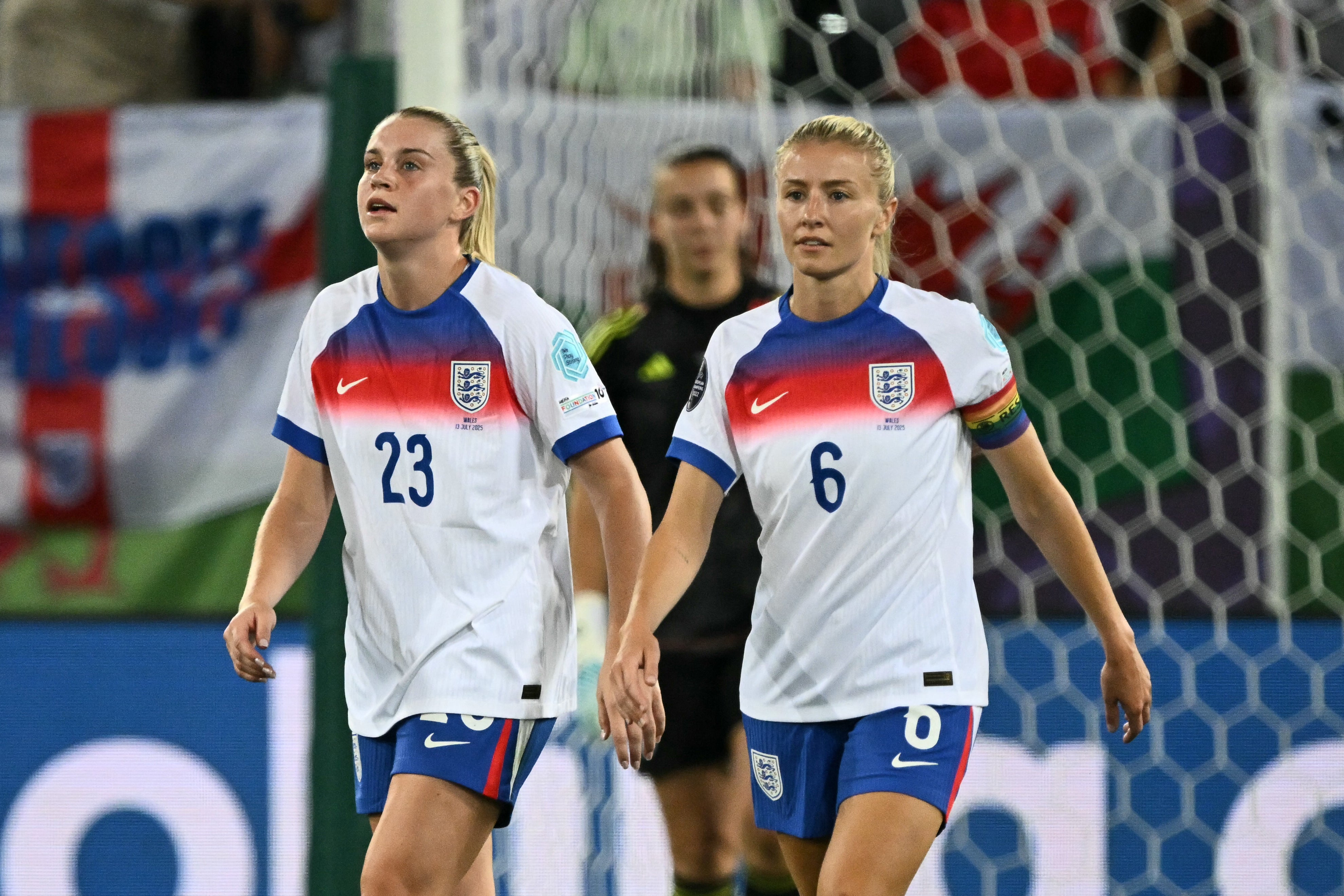 Forward Alessia Russo, left, with defender Leah Williamson