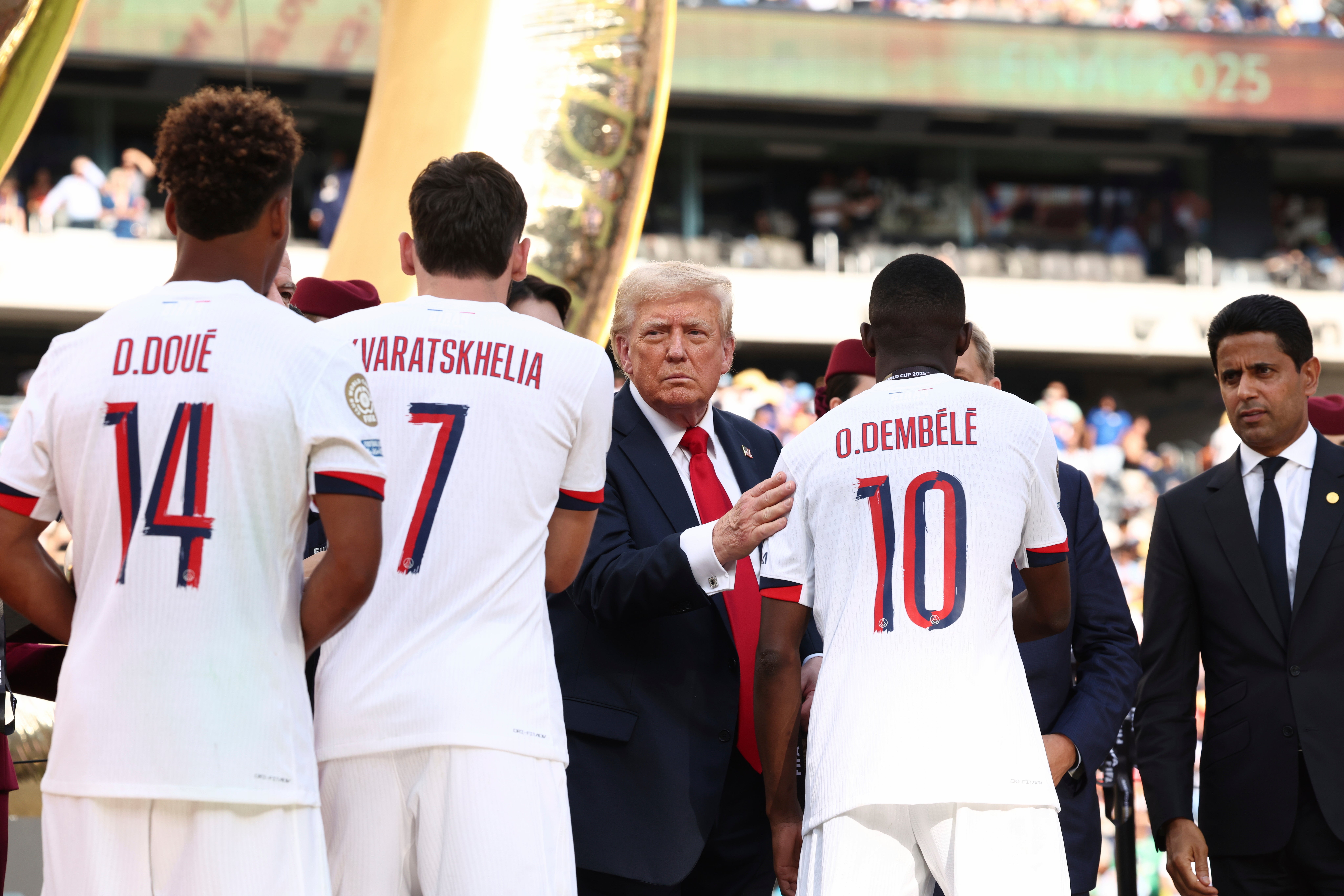 Trump’s continued presence during the trophy presentation drew ire from fans online.