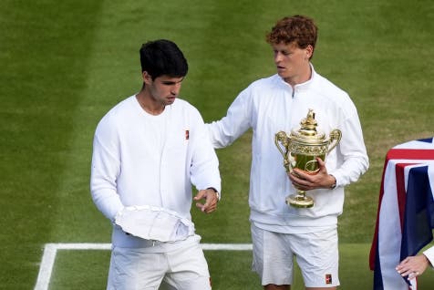 <p>Jannik Sinner and Carlos Alcaraz are the dominant forces in men’s tennis (Jordan Pettitt/PA)</p>
