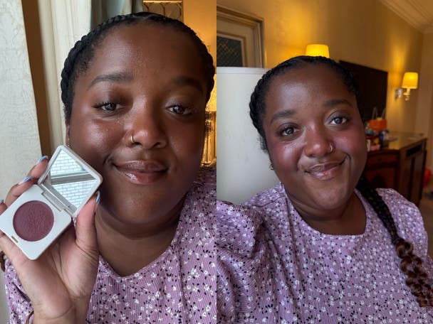 Vanese testing the Summer Fridays blush butter balm in berry spritz