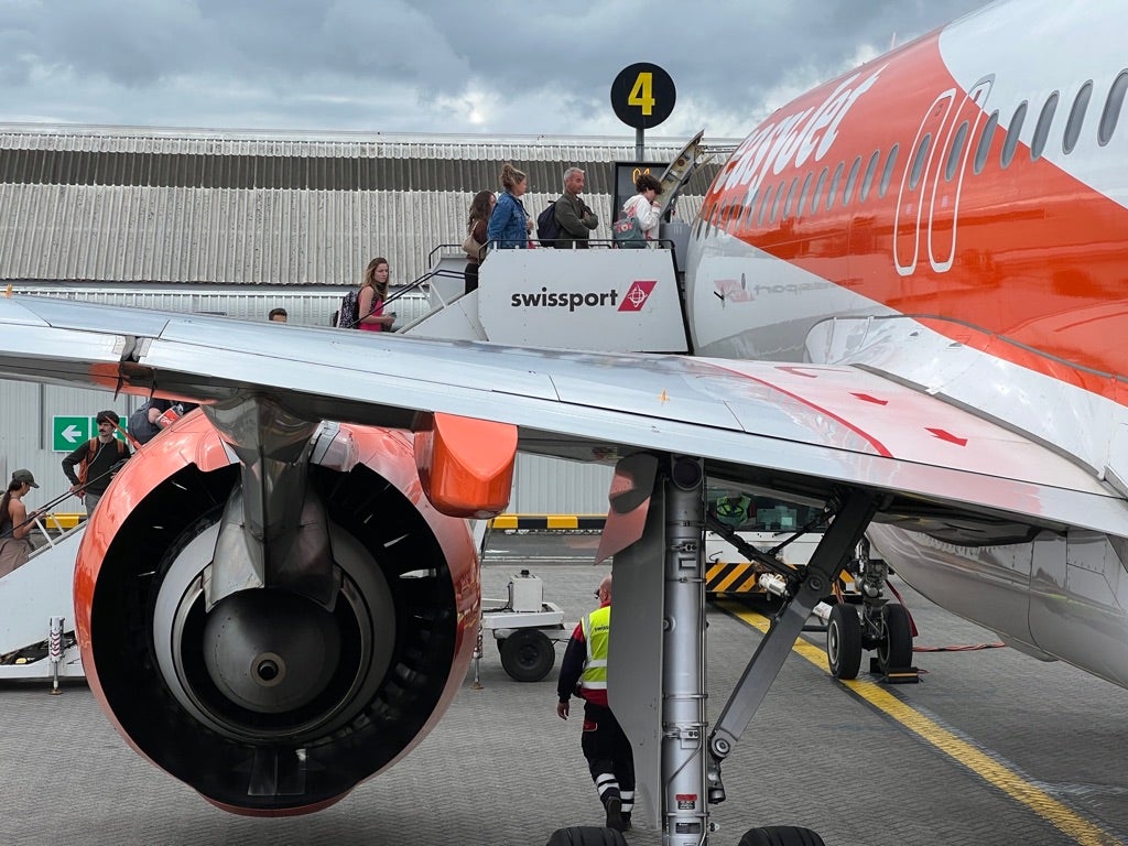 No go: easyJet Airbus A319 at Glasgow airport – as used for the flight to Paris from which Louise McMahon was turned away
