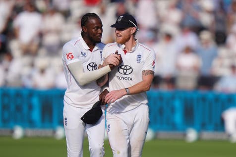 <p>Jofra Archer, left, was making his first Test appearance in four and a half years (Bradley Collyer/PA)</p>