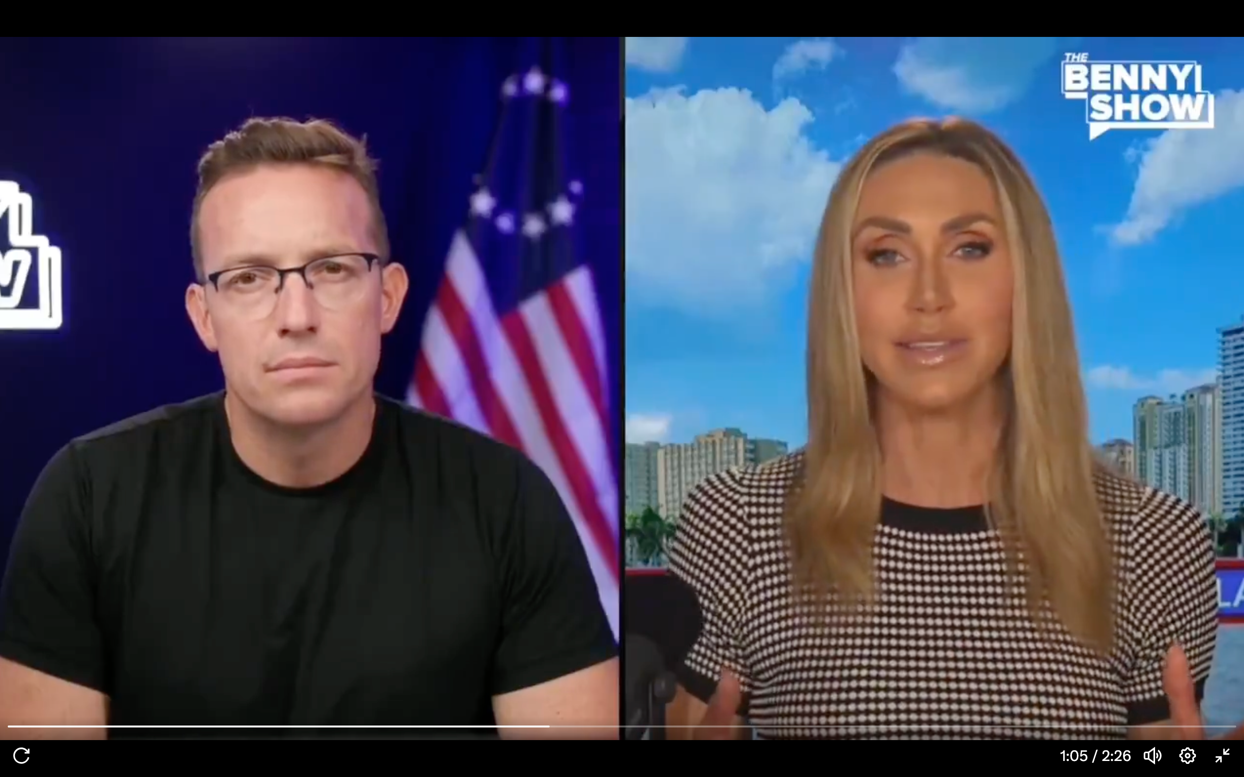 Lara Trump defends her father in law's handling of the Epstein controversy in an interview with Benny Johnson on Monday