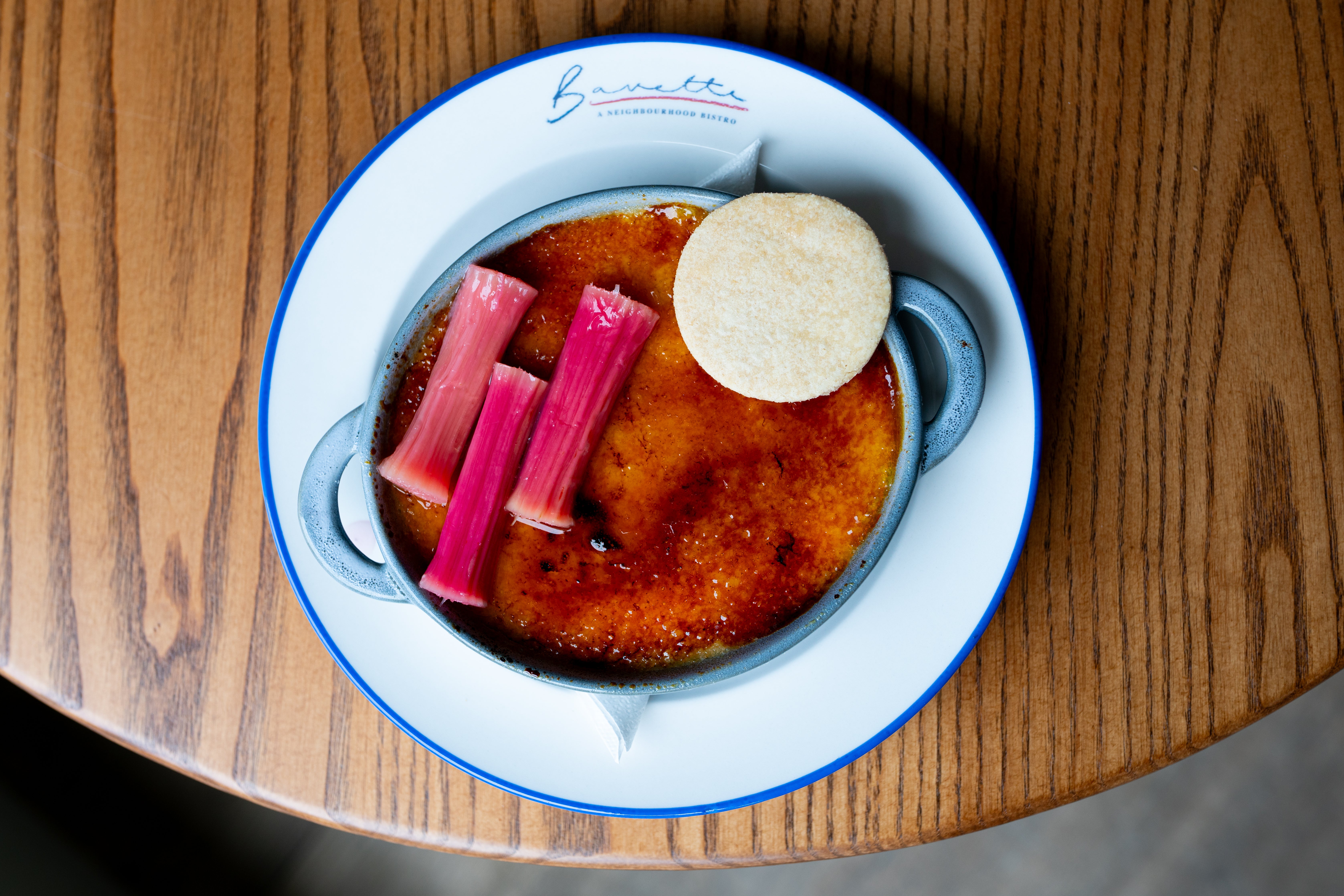 Yes, it cracks. Yes, it wobbles. Yes, it’s absolutely essential – especially with that sharp hit of poached rhubarb