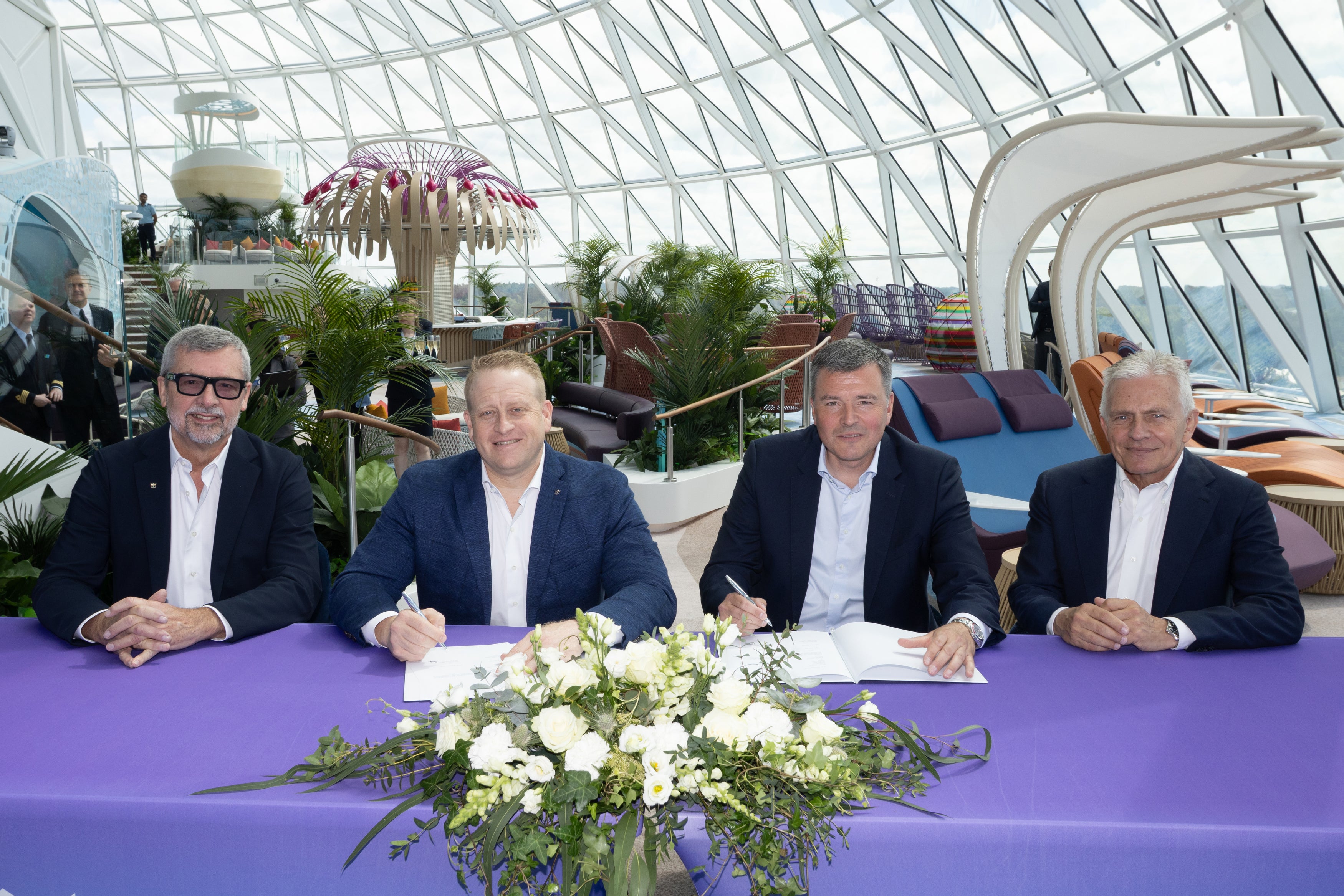 A handover ceremony was held in the ship's new AquaDome with Royal Caribbean president and chief executive Michael Bayley, Royal Caribbean group president and chief executive Jason Liberty, Meyer Turku chief executive Casimir Lindholm and executive chairman Jaakko Eskola
