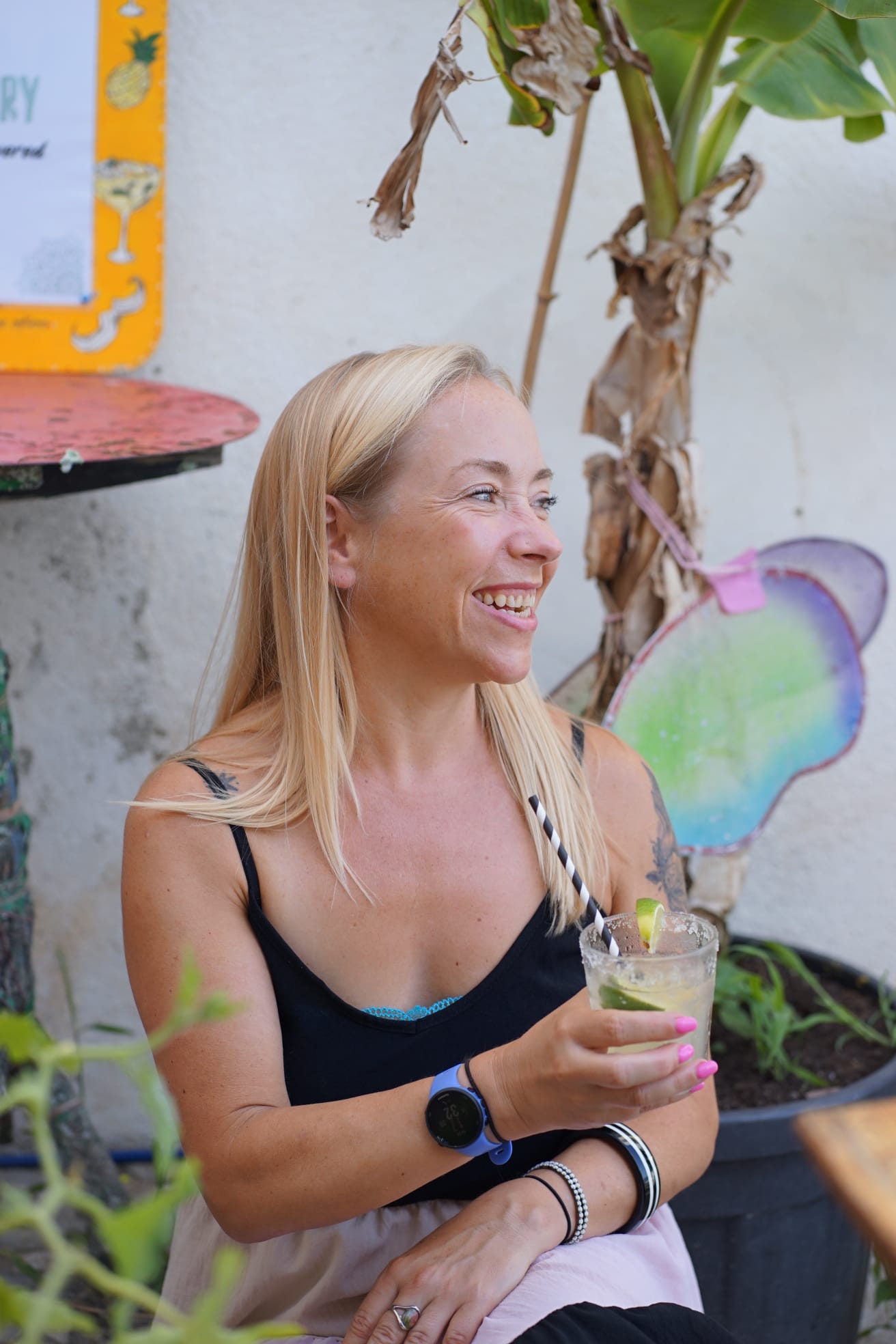 Writer Lucy Bryson at Tacos Pexito bar in Sesimbra