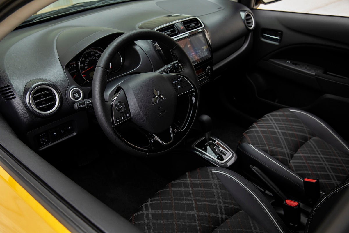 The interior of a 2024 Mitsubishi Mirage. As the last sub-$20,000 car in the U.S. disappears, the average new car price in the U.S. is now more than $48,000