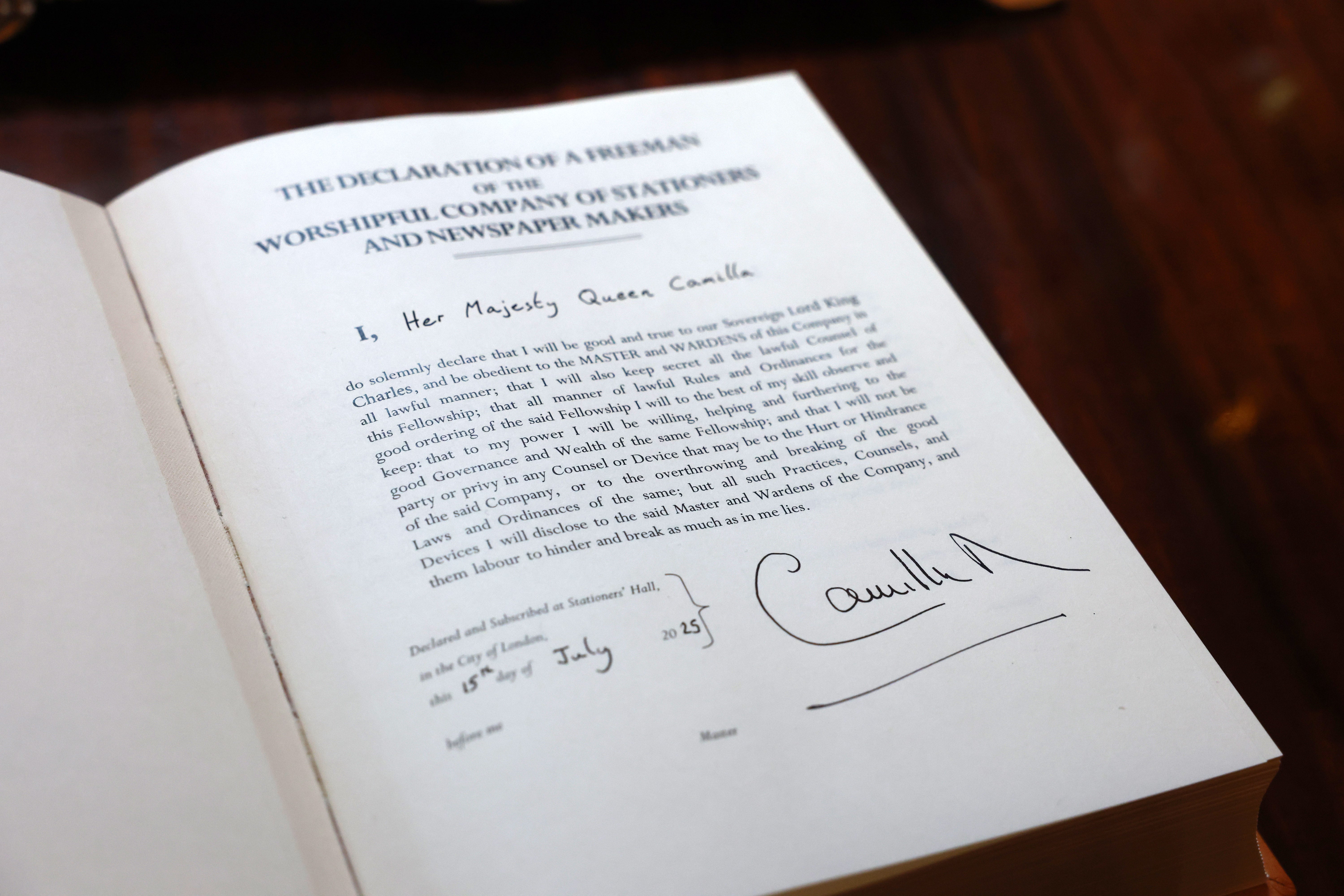 Queen Camilla's signature on official documents