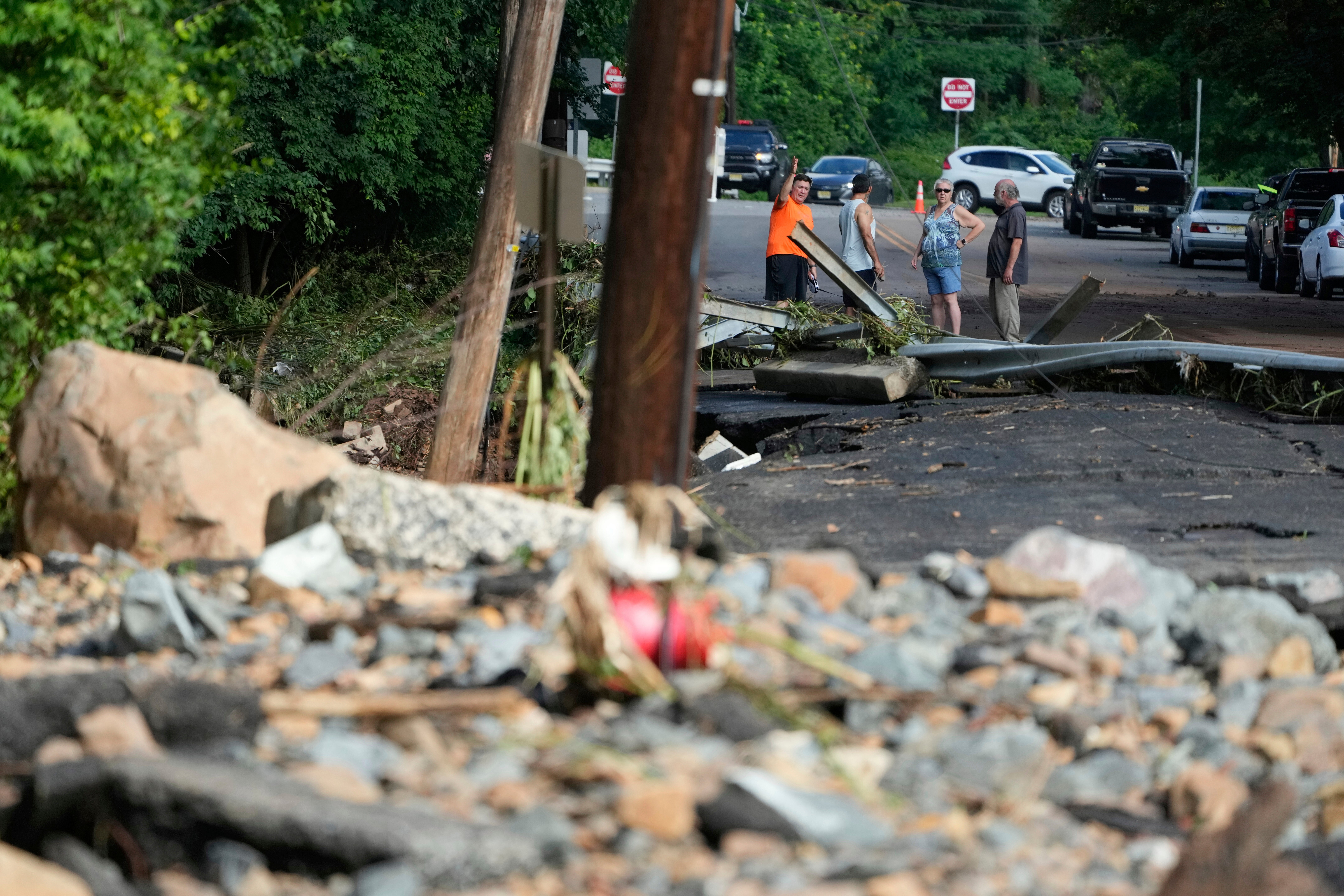 In Plainfield roads were left destroyed and pieces of sidewalks were missing, with debris strewn everywhere