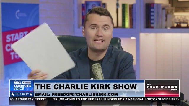 'When I said for the time being, I was talking yesterday,' Charlie Kirk declared Tuesday.
