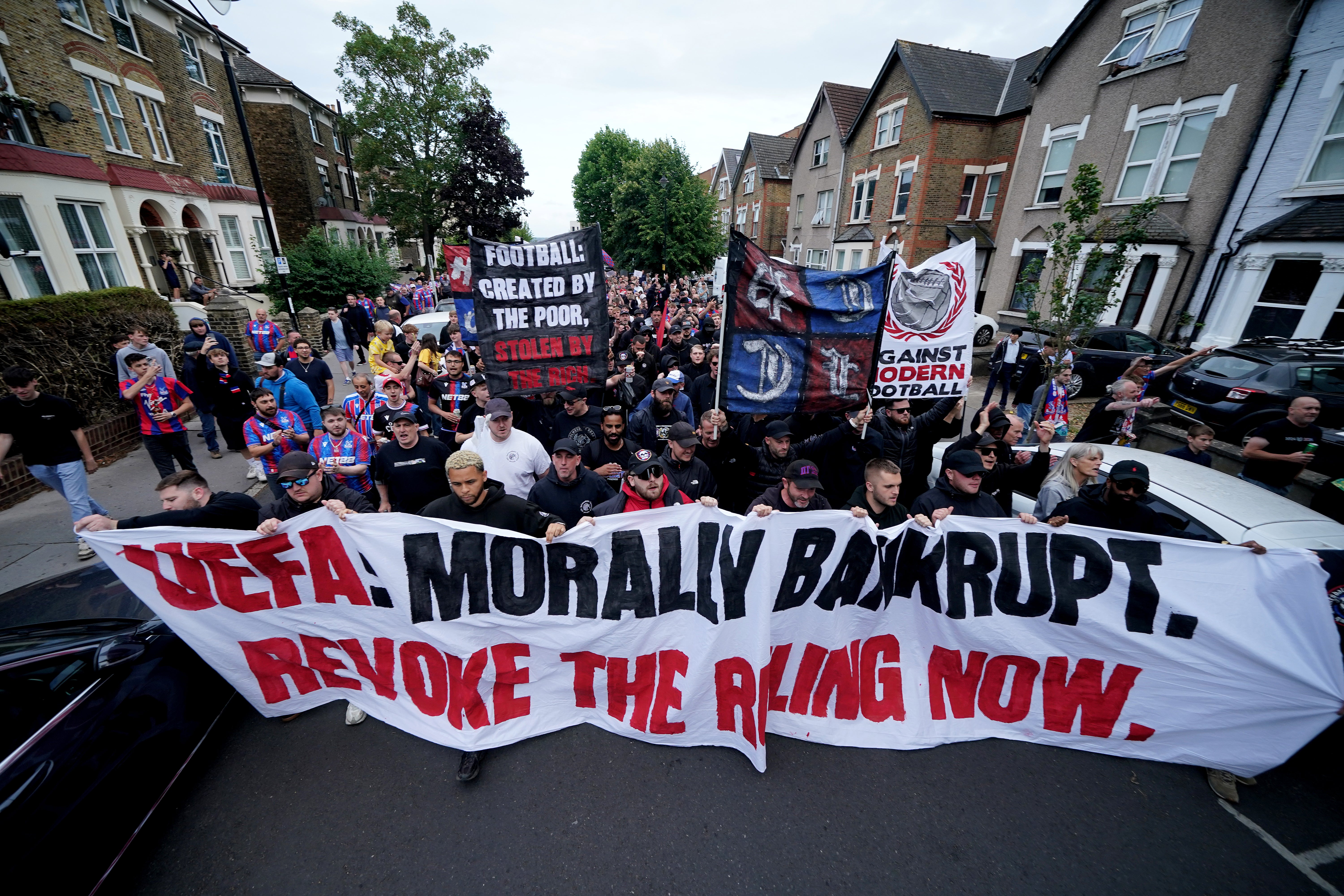 Crystal Palace fans stage protest against Europa League demotion