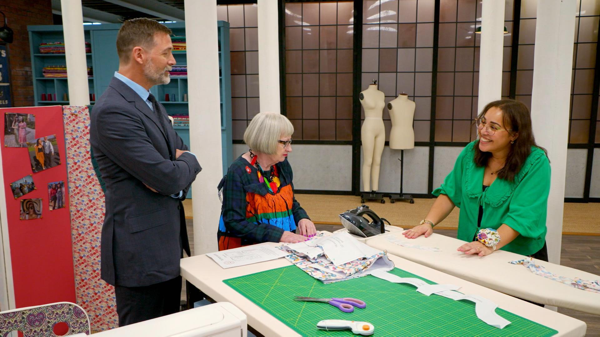 Yasmin with Esme Young and Patrick Grant on ‘The Great British Spelling Bee’