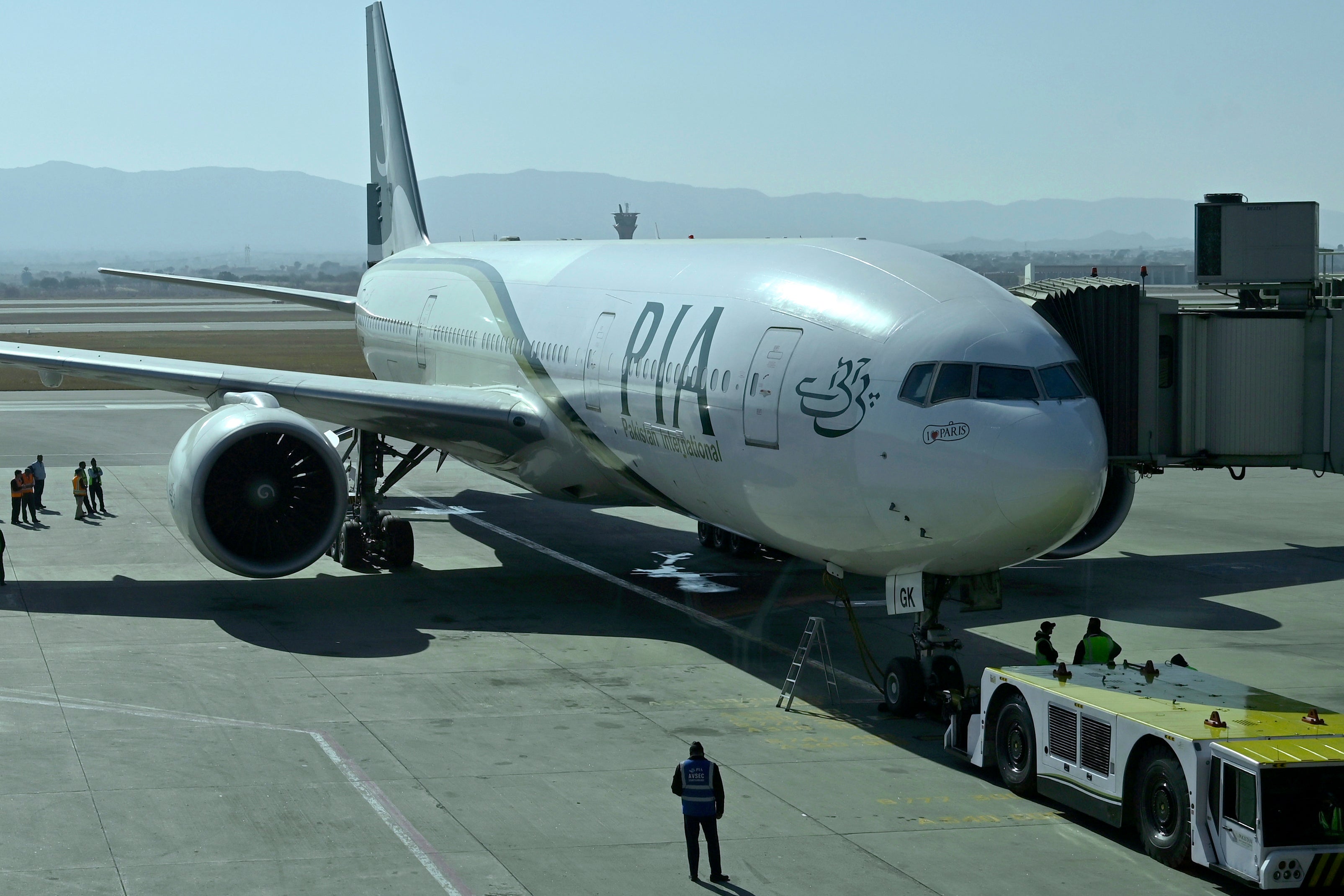 A Pakistan International Airlines plane preparing for take off after the airline resumed direct flights to Europe
