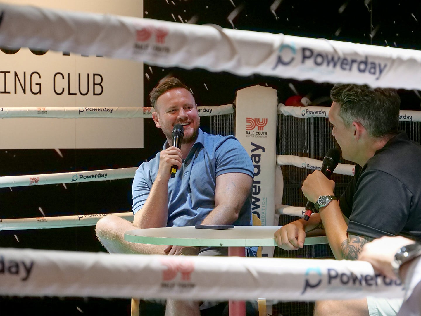 George Groves (left) speaking at a Midnite Q&A