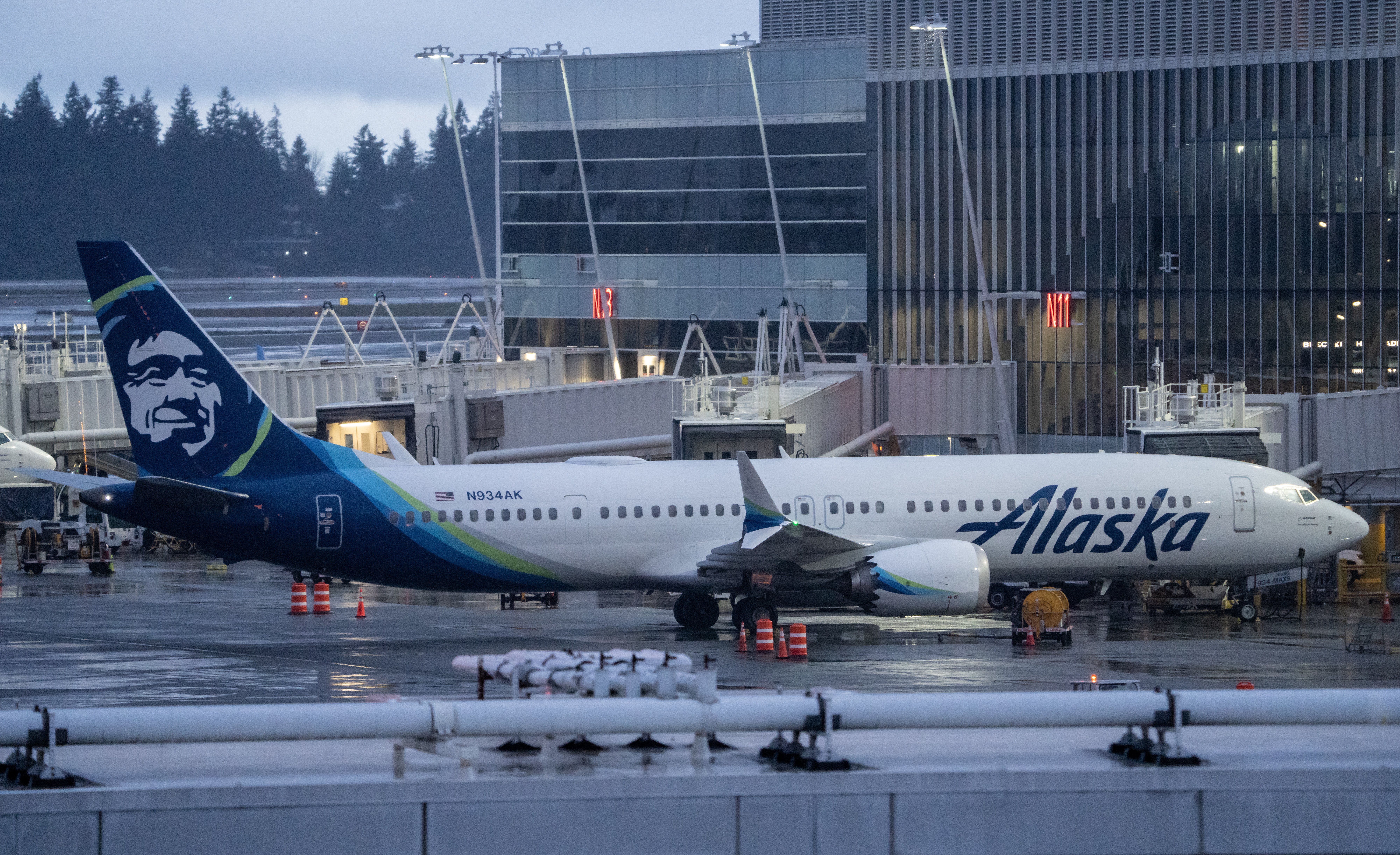 An Alaska Airlines Boeing 737 Max 9 at Seattle-Tacoma International Airport. Alaska Airlines has had to tanker extra fuel to the airport ahead of the busy Thanksgiving travel week to compensate for disruptions caused by the closure of the Olympic Pipeline for repairs