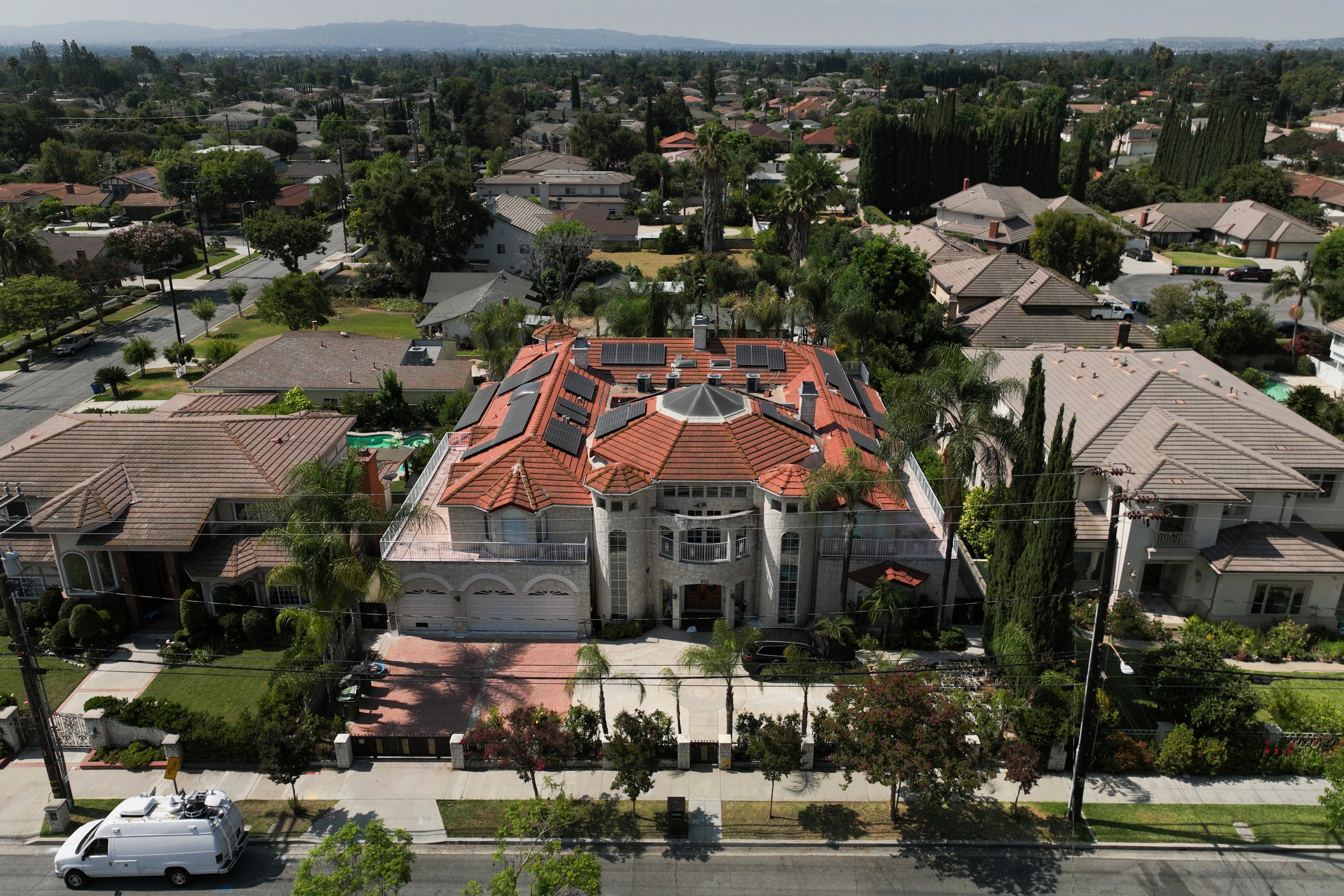 An aerial view shows the home of Silvia Zhang and Guojun Xuan