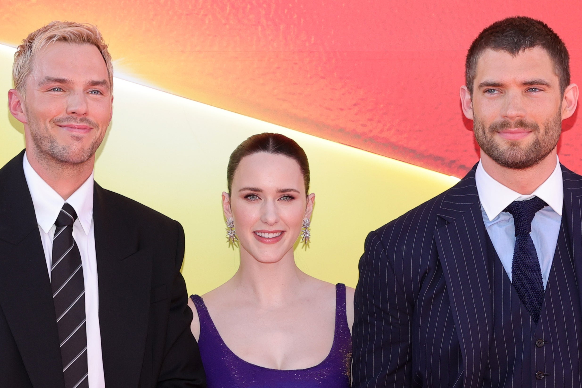 Nicholas Hoult, Rachel Brosnahan and David Corenswet at the the LA premiere of 'Superman' in July 2025