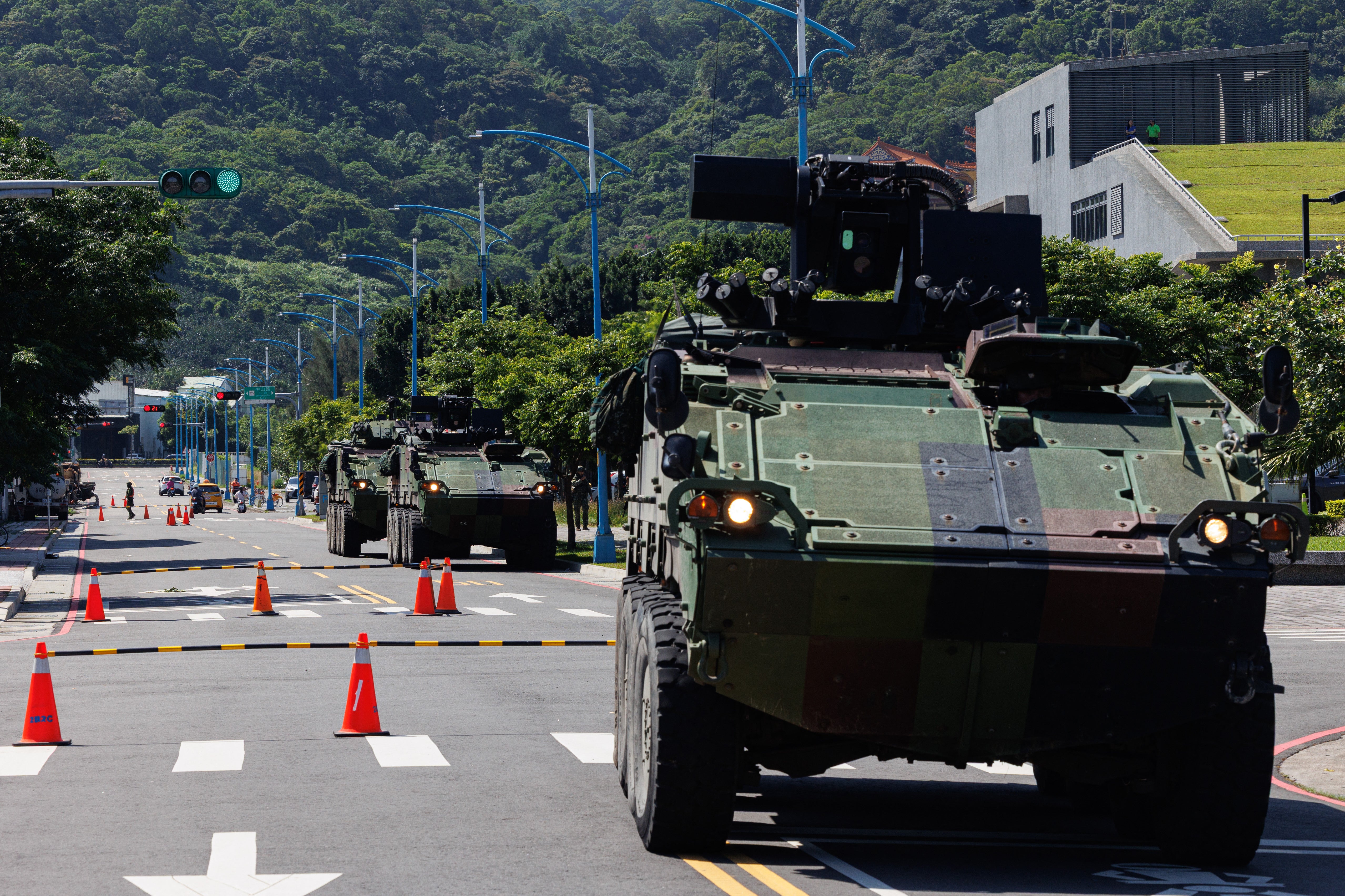 CM-32 Clouded Leopard armored vehicles are deployed near the Port of Taipei