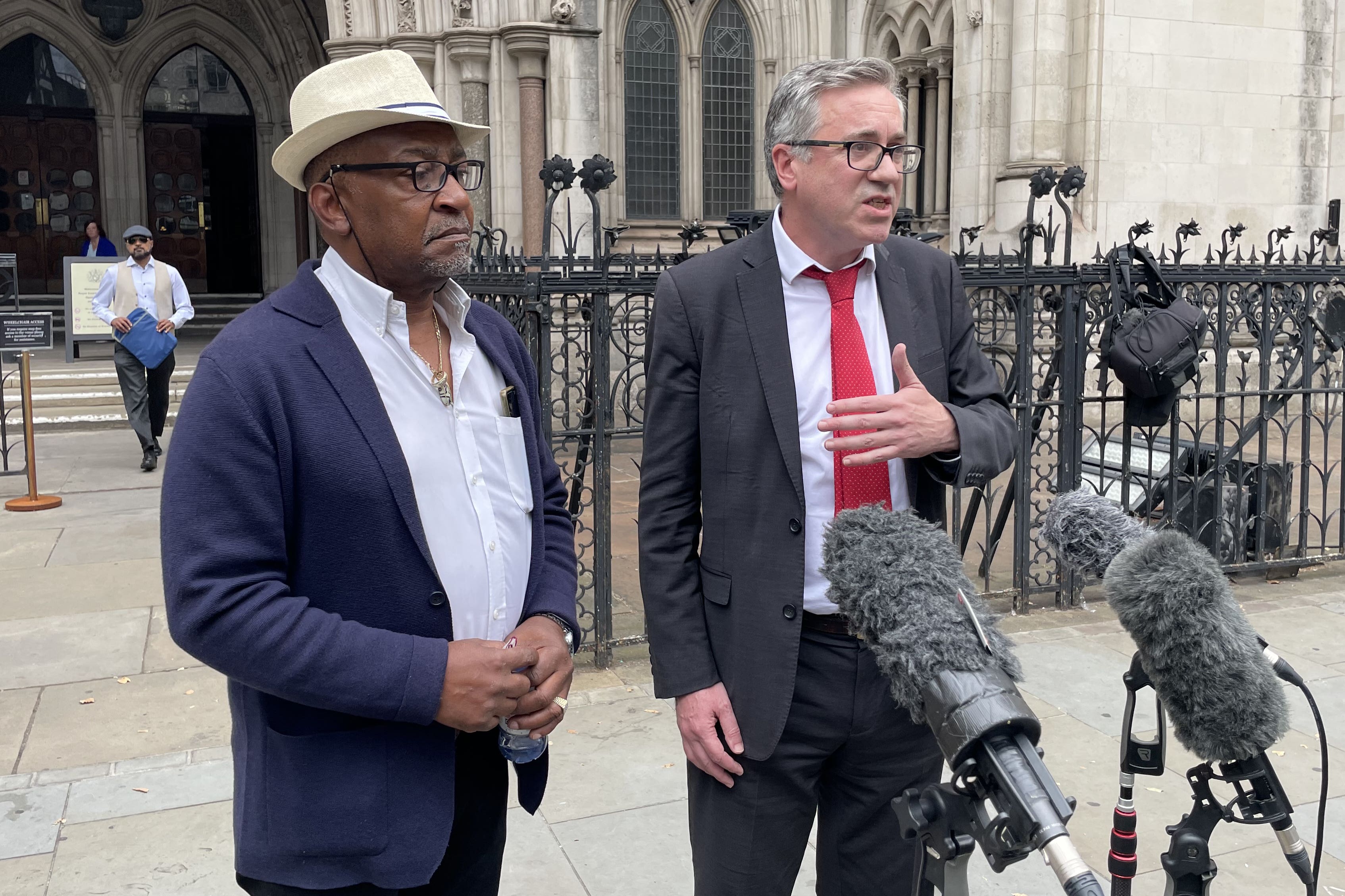 Errol Campbell Jr (left) and solicitor Matt Foot speaking outside the Royal Courts of Justice (Callum Parke/PA)