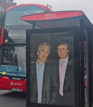 Poster of Trump with Epstein put up in London ahead of state visit