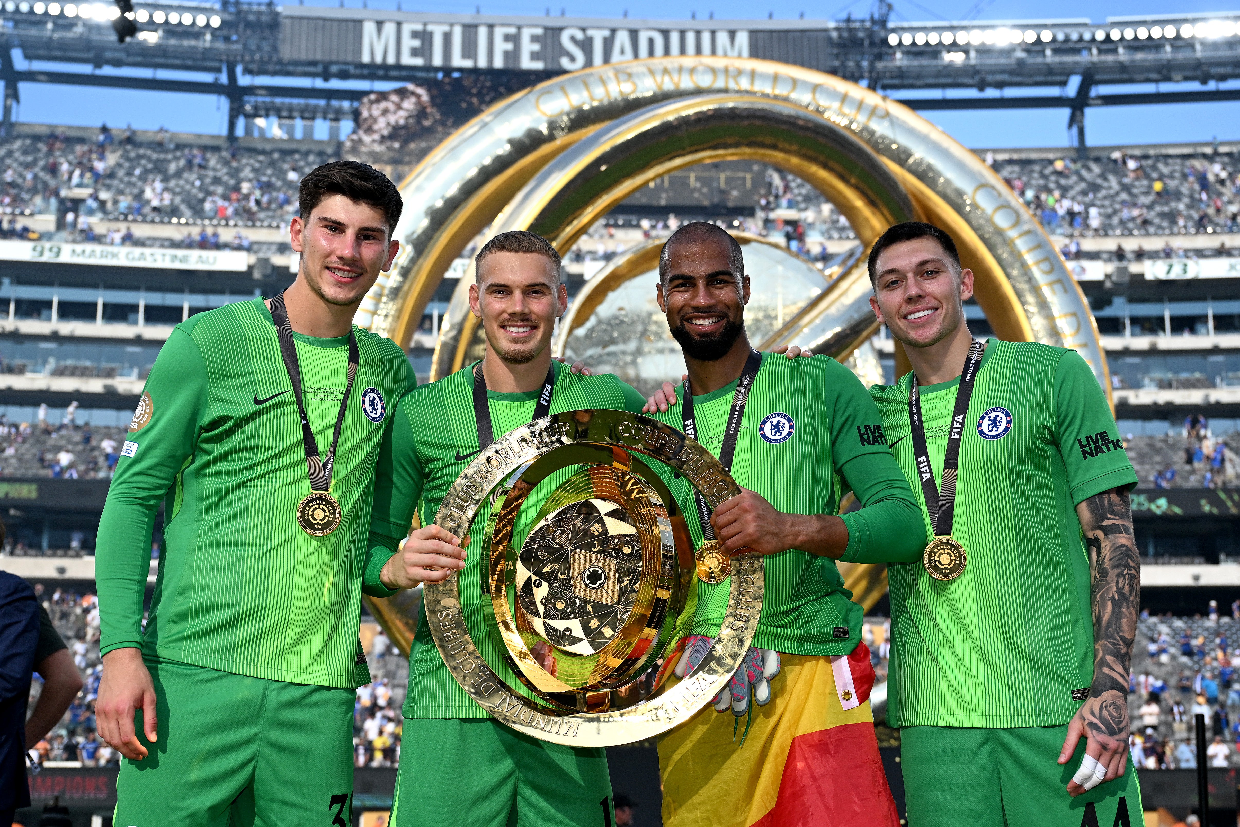 Mike Penders, Filip Joergensen, Robert Sanchez, and Gaga Slonina of Chelsea