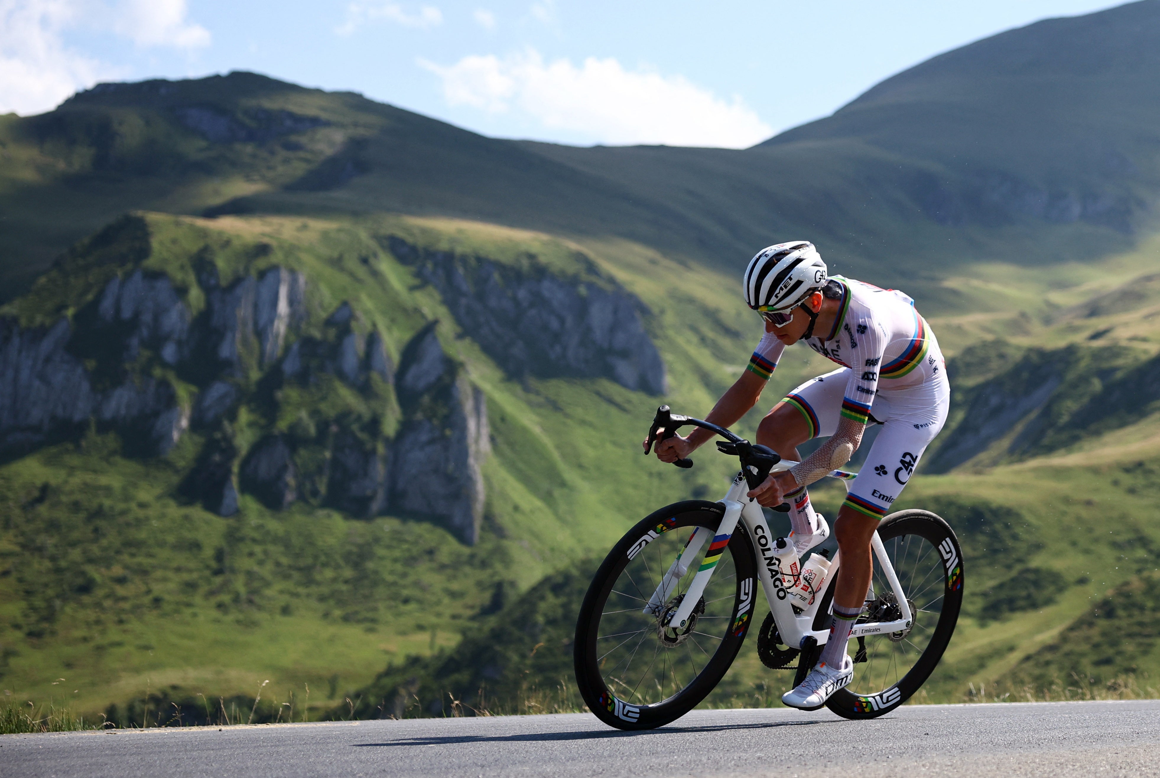 Tadej Pogacar went solo on the lower slopes of the climb