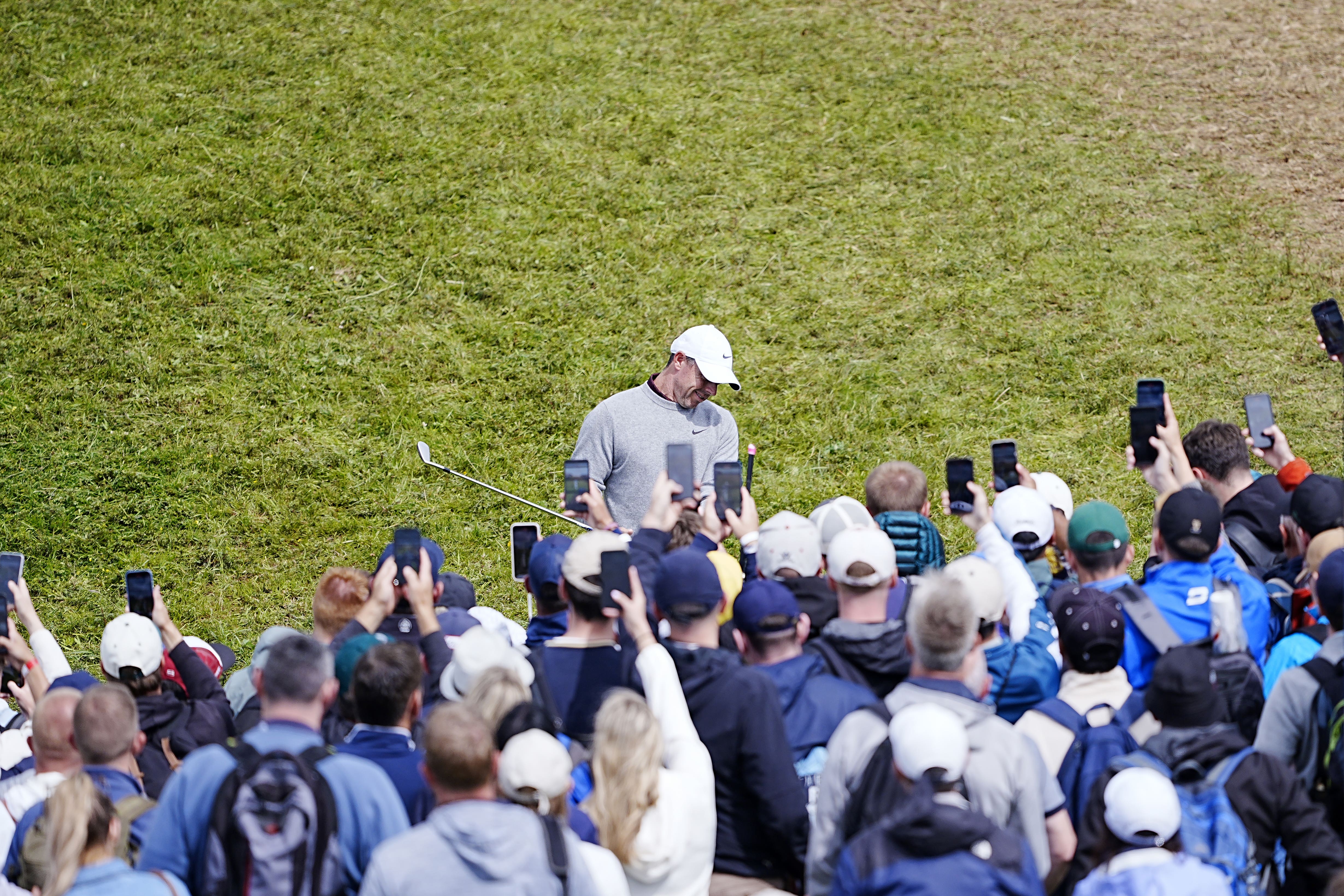 Northern Ireland’s Rory McIlroy plays from the 2nd fairway (Peter Byrne/PA)
